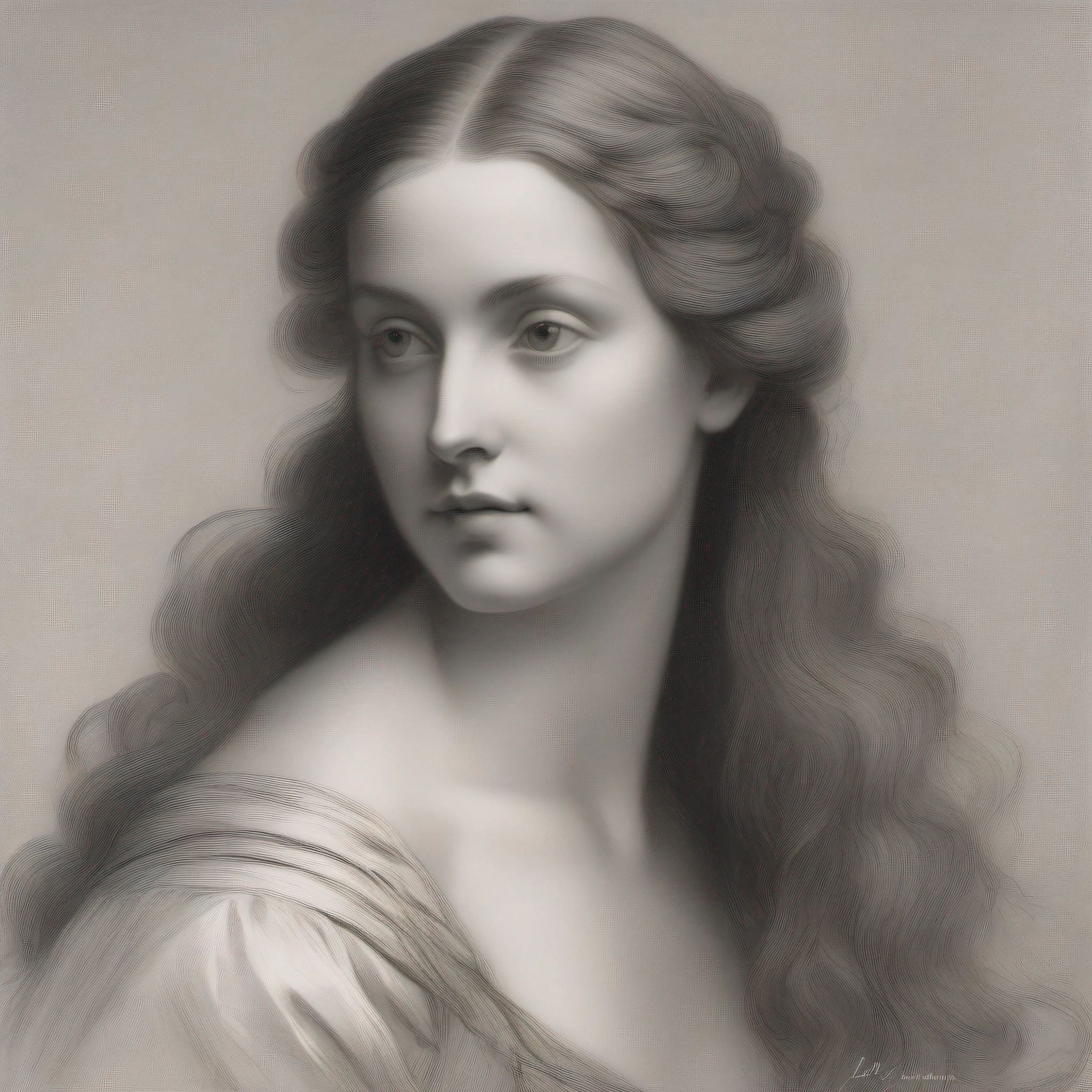 Pencil drawing of a woman with long hair , by Leonardo da Vinci , free art , dibujo digital, dibujo digital renacentista, Obra maestra! Retrato de Leonardo da Vinci , inspirado por Franz Xaver Winterhalter, inspirado por Friedrich von Amerling, Hermoso dibujo de personajes,, gorgeous digital painting, inspirado por Thomas Lawrence, Pintura de bello