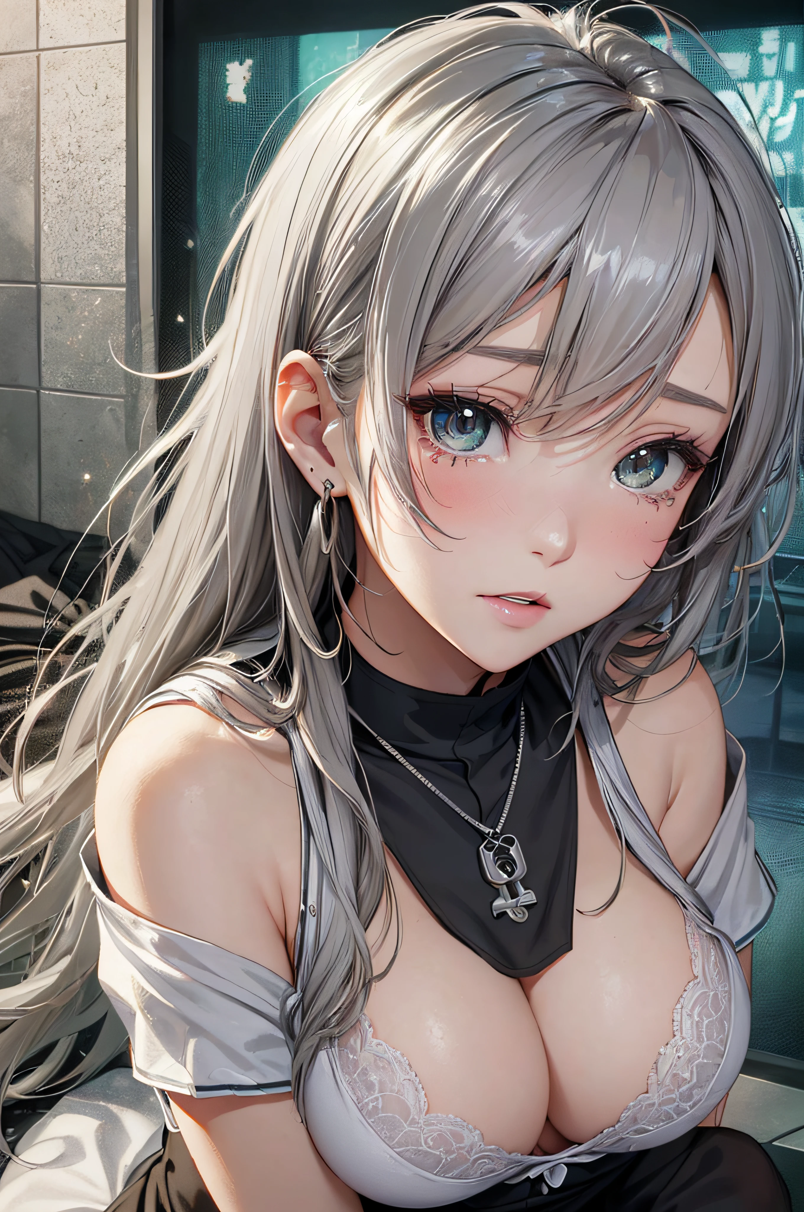 (masutepiece: 1.3), (max resolution: 1.2), (Ultra HDTV: 1.2), cinematric light, 8K resolution,
Detailed eyes and skin, detailed facial features, , (Sharp Focus: 1.2), (Focus on Face:1.2),Perfect Style, Beautiful face, acurate, Anatomically correct, Highly detailed face and skin texture, Detailed eyes, Double eyelids, Thin eyebrows, Glitter Eyeliner: 1 Natural cheeks, Glossy skin, Fair skin: 1.2, (Glossy lips: 1.4),、 (Shy look: 1.2),Highly detailed facial and skin texture, Detailed eyes, Double eyelids, Natural cheeks, , shiny lips: 1.4,Exposed cleavage、(A large amount of sperm in the chest:1.4)(Large amount of sperm in the thighs:1.2)、
red blush、humiliated、impatience、dismay、Frightened、glares、Tears、embarrassed from、Open knees、open one's legs、Masturbation behavior、masturbation、rubbing the genitals with fingers,,,,,,、
White underwear、White bra、Shiny little earrings and necklaces、、Disheveled clothes、Dressing、Exposed panties、Wearing sweat、sodden、Sheer underwear、
25 years old, Neat and clean woman 、Wavy Hair、 Semi-long hair, Big, upturned breasts, Sitting on the floor,Ruins、White-silver hair、Green ash eye,(Monastic uniforms:1.6)、veils、