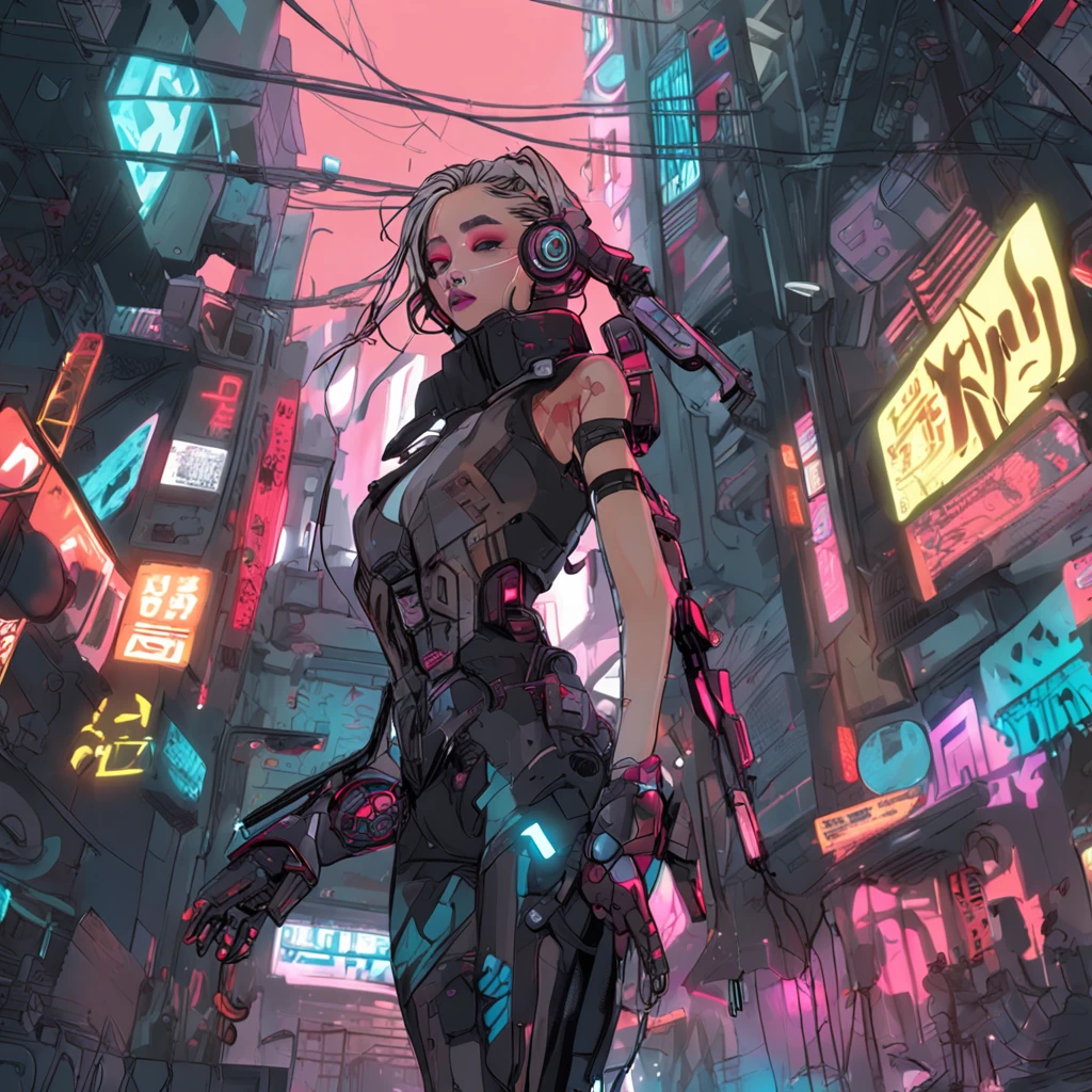 cyberpunk beautiful girl,Two-dimensional style,fully body photo,Good figure model
