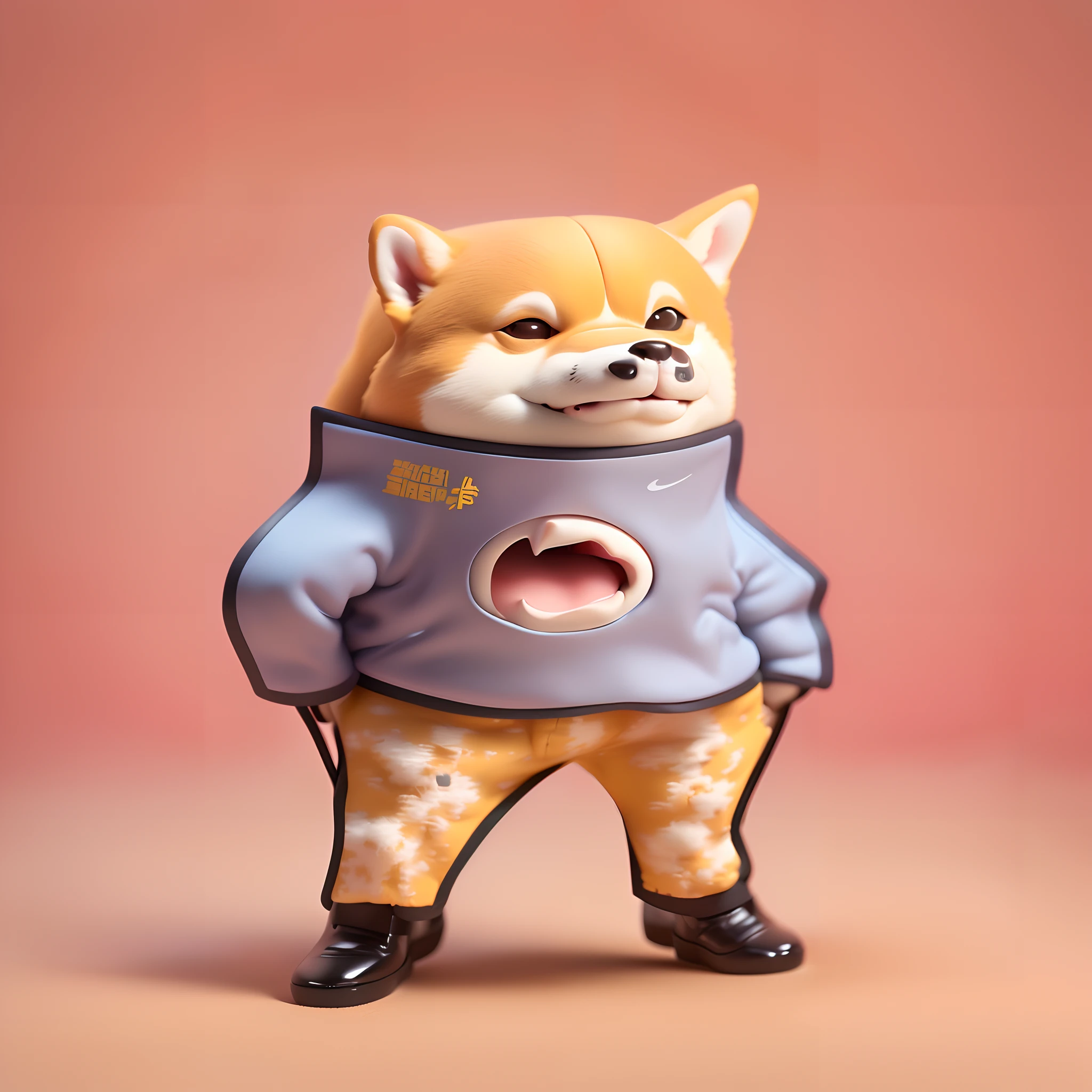 blind box toy style, arafed dog wearing a shirt and pants with a tie, inspired by Shiba Kōkan, a dingo mascot, pitt, anthropomorphic shiba inu, sports team mascot, shiba inu holding a baseball bat, shibu inu, high school mascot, sports mascot, doge meme, photo-shopped