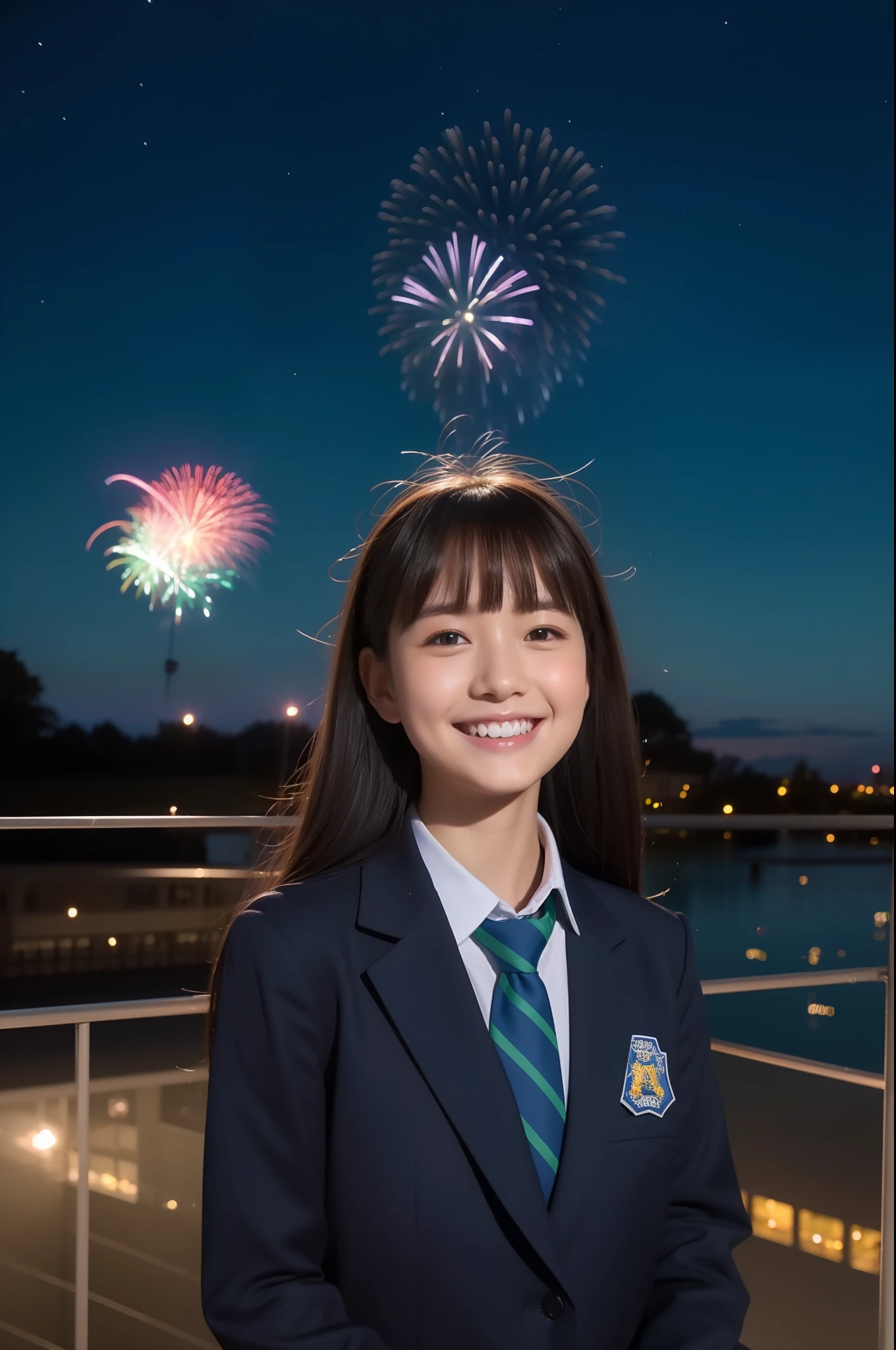 A smile、hi-school girl、校服、While doing fireworks、Aurora