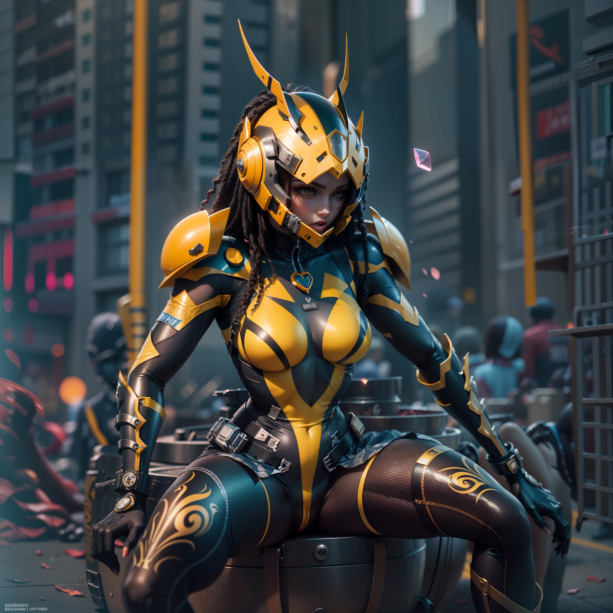 NSFW，full body portrait，female，whole body concept，evil depravity，Renamon type full face helmet，Renamon type full body suit，Full body tight suit，vagina，Insert dick tentacle into pussy，tentacle cockpit，fused with tentacles