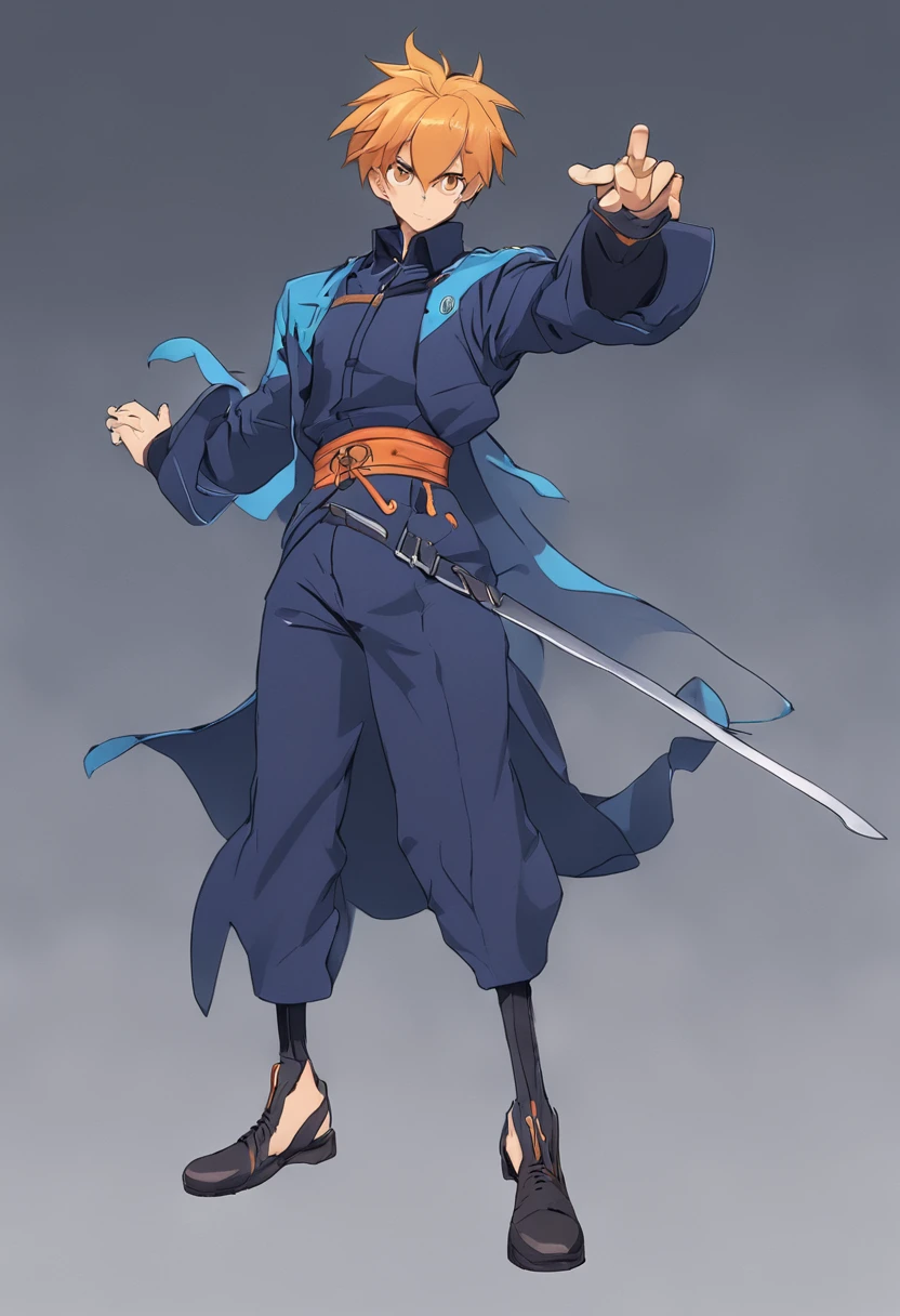 (em estilo model sheet e yusuke murata) crie um personagem com roupas no gotejar, Magic Style UsAnode Sword Art, (he is a man, tem longos cabelos vermelhos alarAnojados no meio da costa, Ano "x"-shaped mark on his yellow eye and an athletic stature, its height is 1,90m. Ele usa roupas no "gotejar" Estilo, usAnode a thin and stylish pants, Long brAnoca social shirt with buttons, Dark blue almost black social shoe and a blue overcoat with yellow bands on the arms .), ( Ela tem 16 Anoos), (expression of superiority). ( Homem alto), (cabelo longo), (muscular athletic body).
