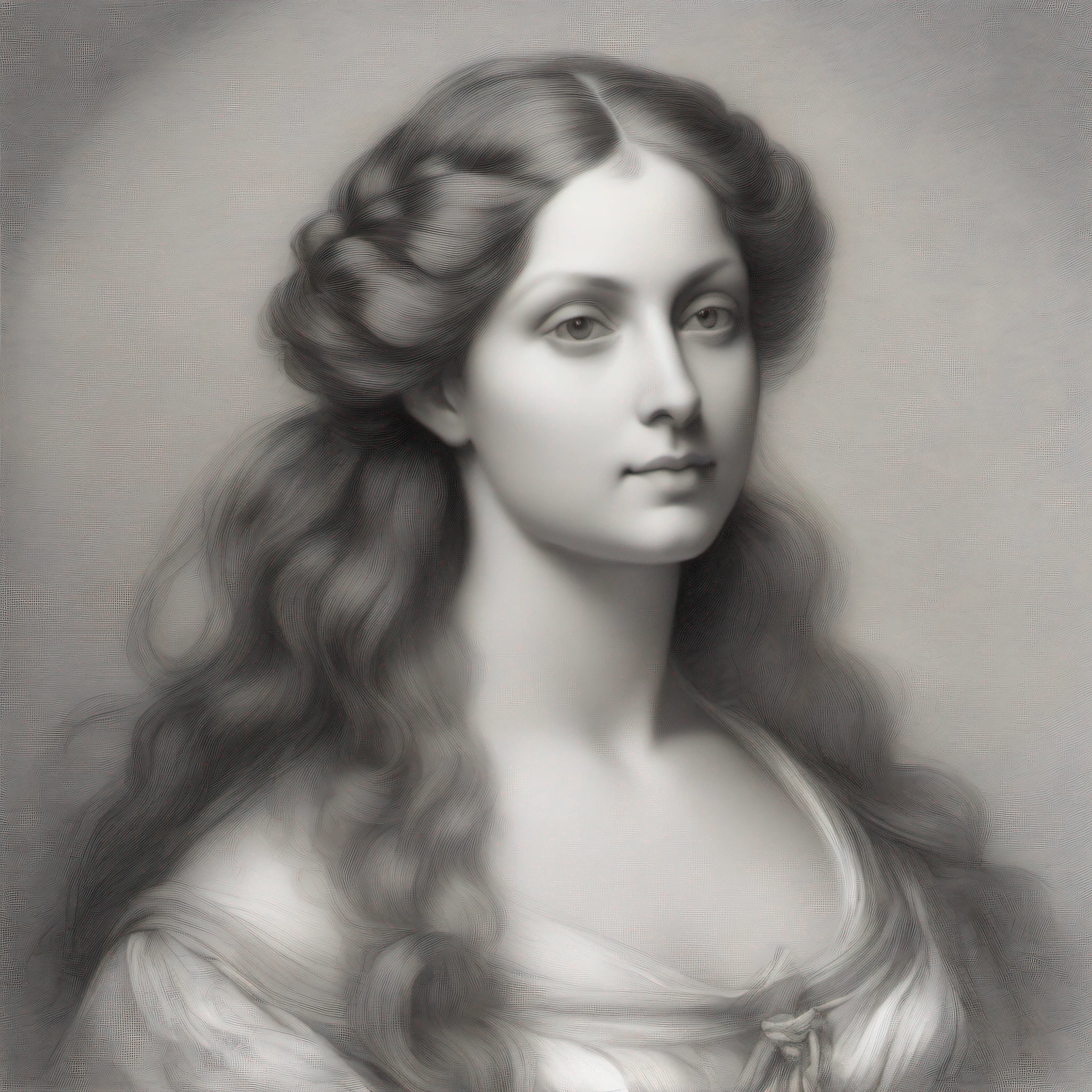 Pencil drawing of a woman with long hair , by  Leonardo da Vinci , free art , dibujo digital, dibujo digital renacentista, Obra maestra! Retrato de Leonardo da Vinci , inspirado por Franz Xaver Winterhalter, inspirado por Friedrich von Amerling, Hermoso dibujo de personajes,, gorgeous digital painting, inspirado por Thomas Lawrence, Pintura de bello