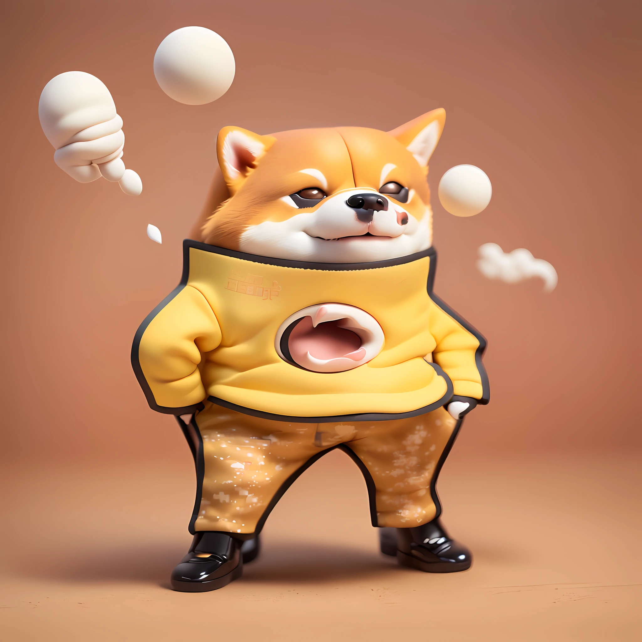 blind box toy style, arafed dog wearing a shirt and pants with a tie, inspired by Shiba Kōkan, a dingo mascot, pitt, anthropomorphic shiba inu, sports team mascot, shiba inu holding a baseball bat, shibu inu, high school mascot, sports mascot, doge meme, photo-shopped