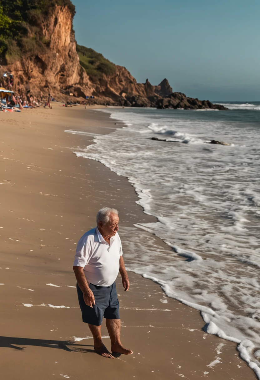 Naked woman on the beach having sex, old man penetrating her vagina, old man penetrating her mouth