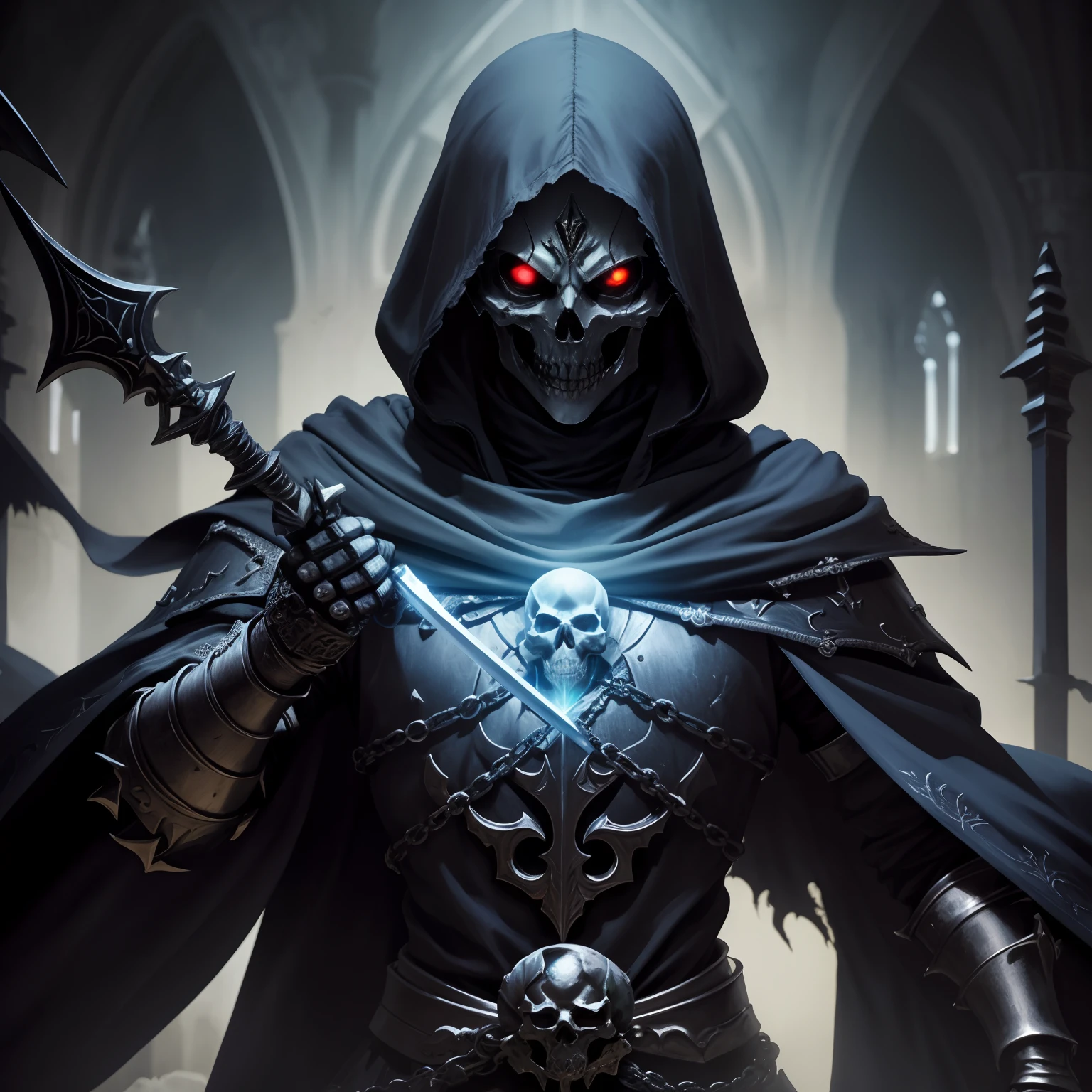 hyper detailed masterpiece, dynamic, awesome quality, DTStyle dementor, dark hooded floating humanoid entity, cloaked in tattered hooded robes, ghostly diffuse lower body, face hidden under hood, no distinct features, drains happiness and positive emotions, cold despair inducing aura, soul sucking kiss, fear, despair, darkest aspects of magic , <lora:DTStyle:1>