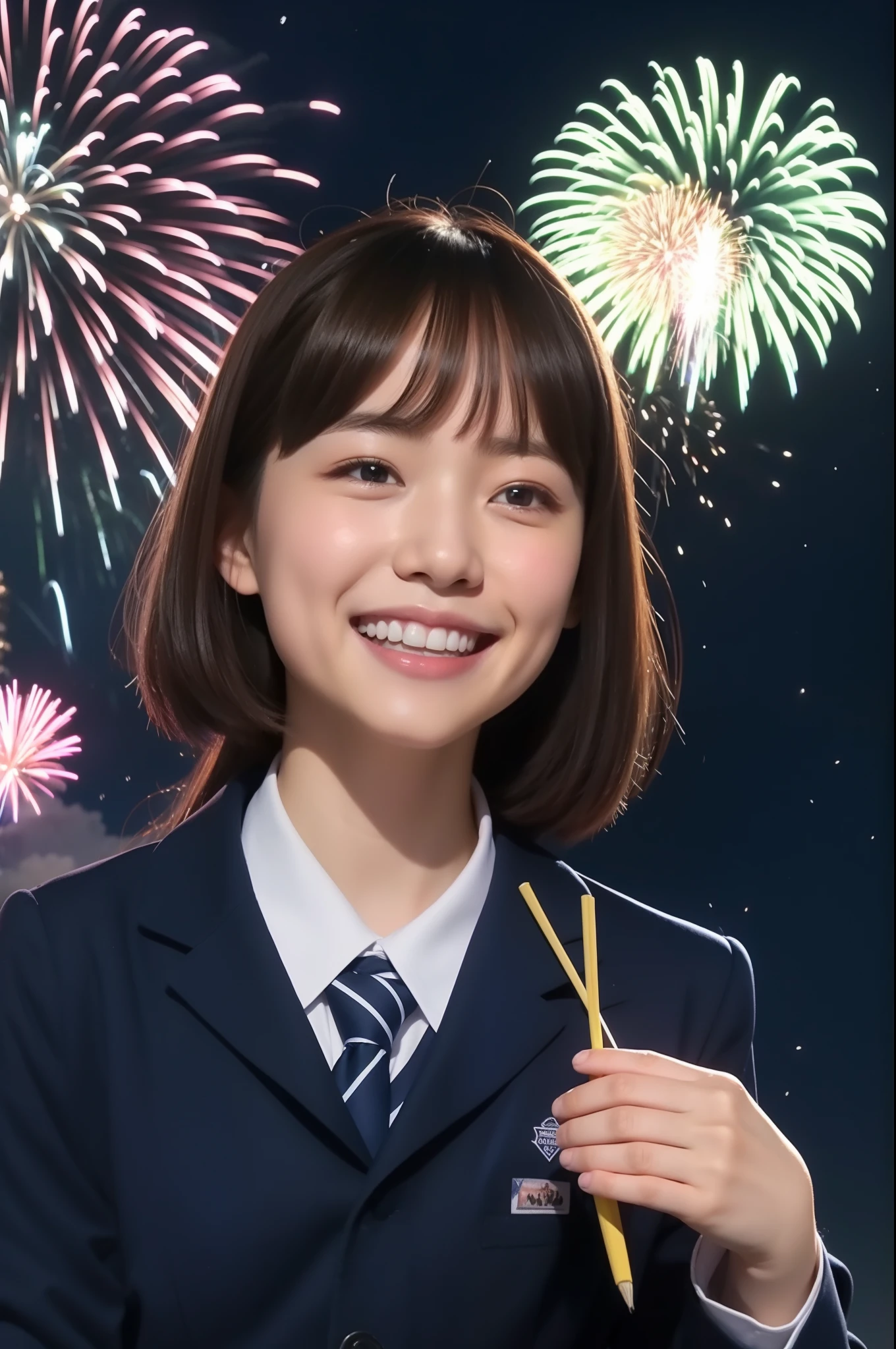 A smile、hi-school girl、校服、While doing fireworks、Aurora