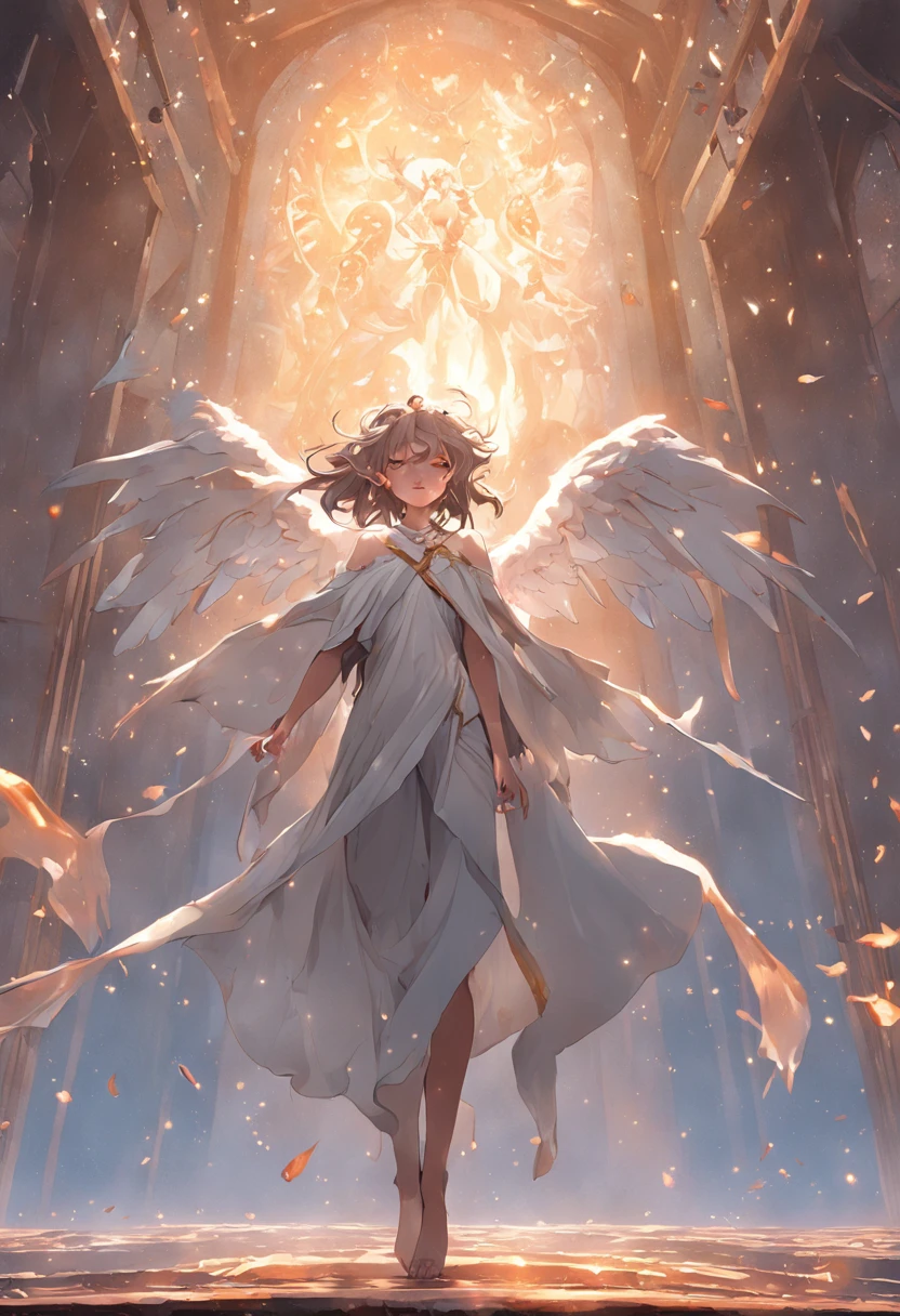 (professional 3d render:1.3) af (Realistic:1.3) The most beautiful artistic photo in the world，Featured angels falling from soft bright skies, ((Angels in heaven descend from heaven in a dynamic pose, Fantastic location, Majestic and cluttered environment)), Full body 8K unit rendering, action  shot, skin pore, very dark lighting, heavy shading, A detailed, Detal Face, (vibration, Realistic photography, Realistic, Dramatic, darkly, foco nítido, 8K), ((((Use skins)))), (复杂:1.4), decadent, (highly  detailed:1.4), digitial painting, rendering by octane, art  stations, concept-art, Liso, foco nítido, illustration, From the budding of art, (loish:0.23), wlop ilya kuvshinov, e Greg Rutkowski e Alphonse Mucha Gracias, (global ilumination, studiolight, Amount of light), lotr, fanciful, biz, Inteiroesbian body, ((Dark and ancient city background:1.3)),CGSesocieda,art  stations