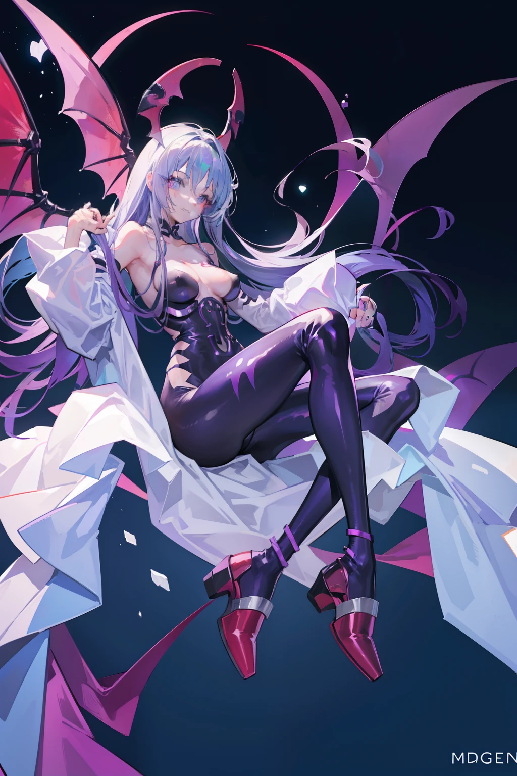 a smile silber hair Long full body suits Purple stockings seductiv Morrigan Aensland