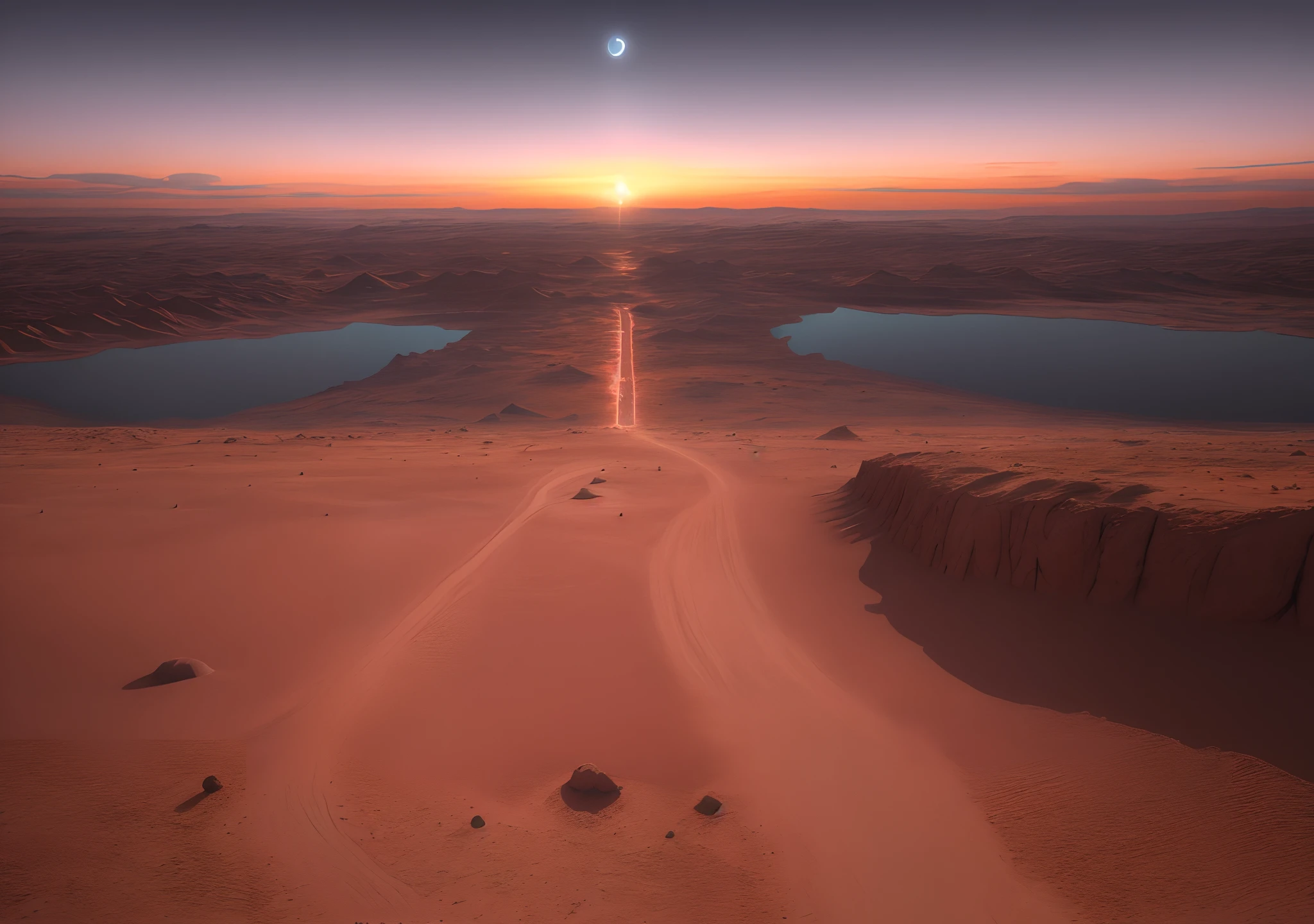 Space exploration colony on the planet Mars astronaltas watching the sunset melror realistic quality