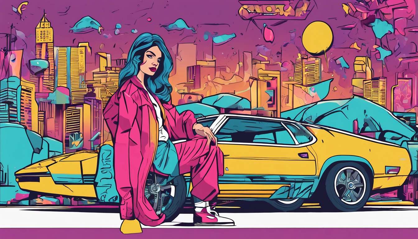 ready-to-print vector t-shirt art graffiti illustration, a poster of singer lana del rey, full body inspired by 90s aesthetic that includes anime, arcade, nostalgic and colorful colors