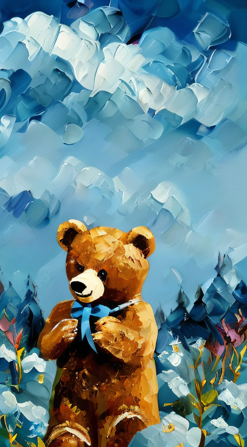 (unity 8k wall paper、ultra-detailliert、Beautifully Aesthetic、masterpiece、top-quality)、((beautiful painting style))、Best Quality、highly detailed figure、((1 super cute bear with ribbon))、Ink covered with gouache、