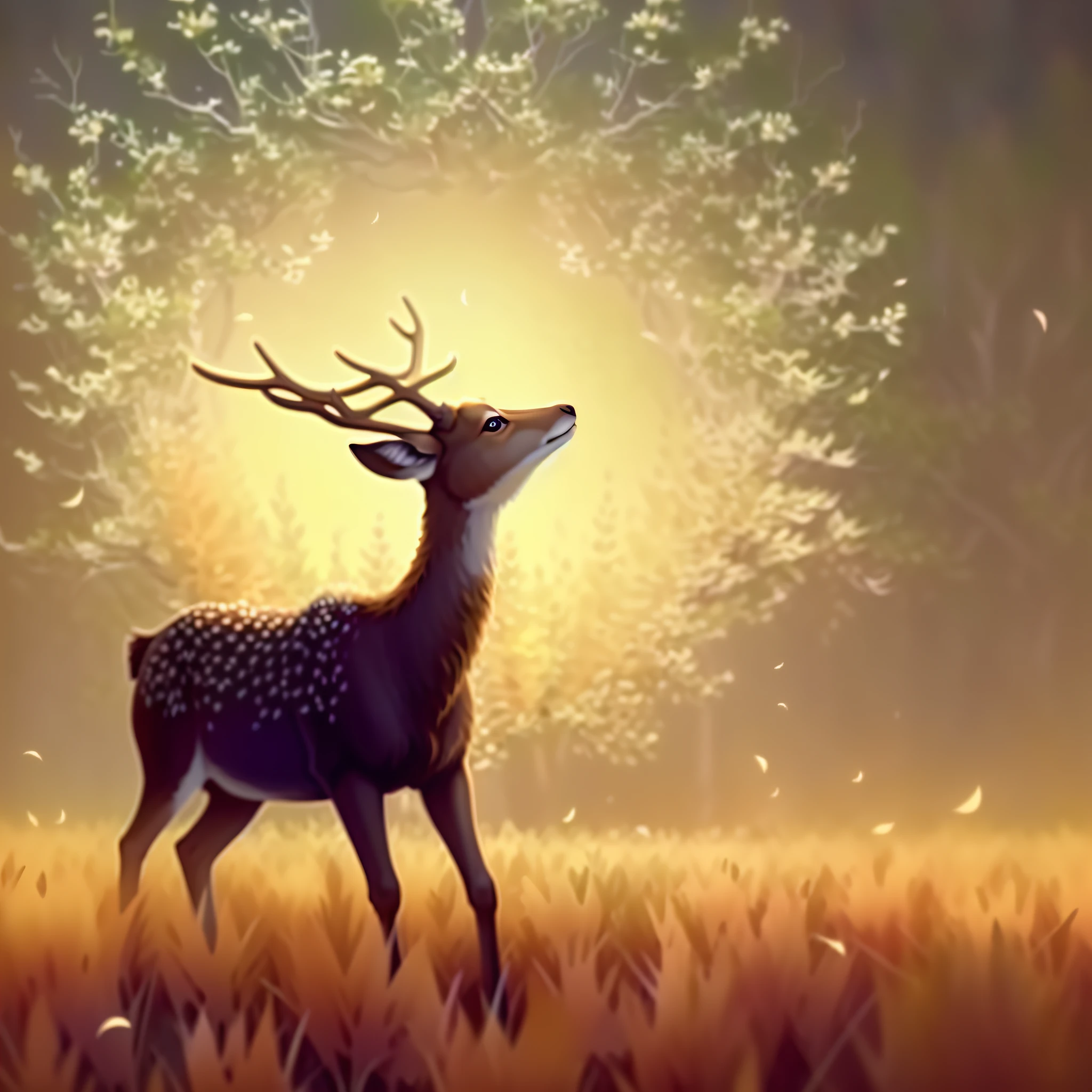Close up portrait of deer standing in the meadow, Beautiful digital art, beautiful gorgeous digital art, Very beautiful digital art, Beautiful Art, digital art animal photo, beautiful digital works of art, gorgeous digital art, beautiful artwork, Beautiful depiction, digital art fantasy art, Artistic Digital Art, anthropomorphic deer, gorgeous art, digital art fantasy, Beautiful design