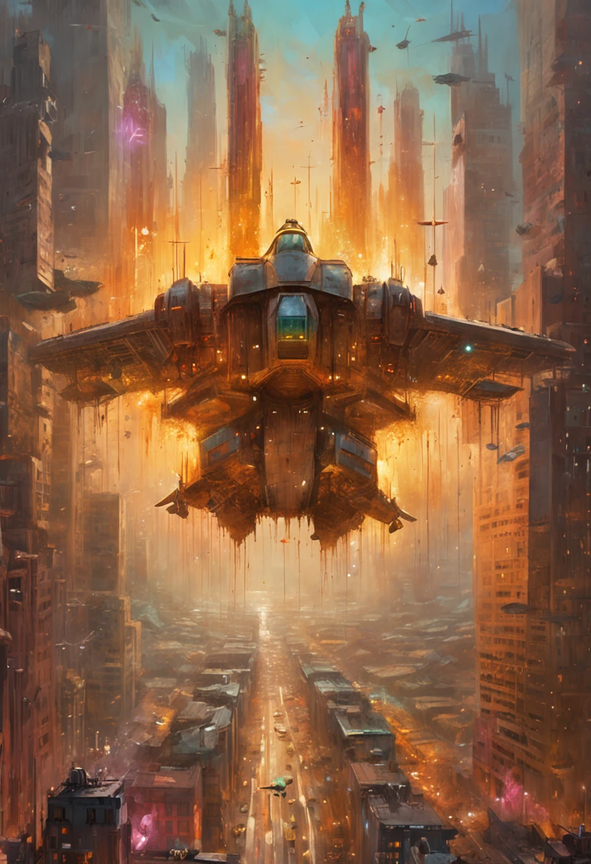 {Best quality}, {{Masterpiece}}, {A high resolution}, Original, Extremely detailed 8k wallpaper,A man rides on a giant missile,tiny wings, Fly in the sky, mystical, science fiction writer style, adventure, mega city, future Lex luthor city, beams, grasping power