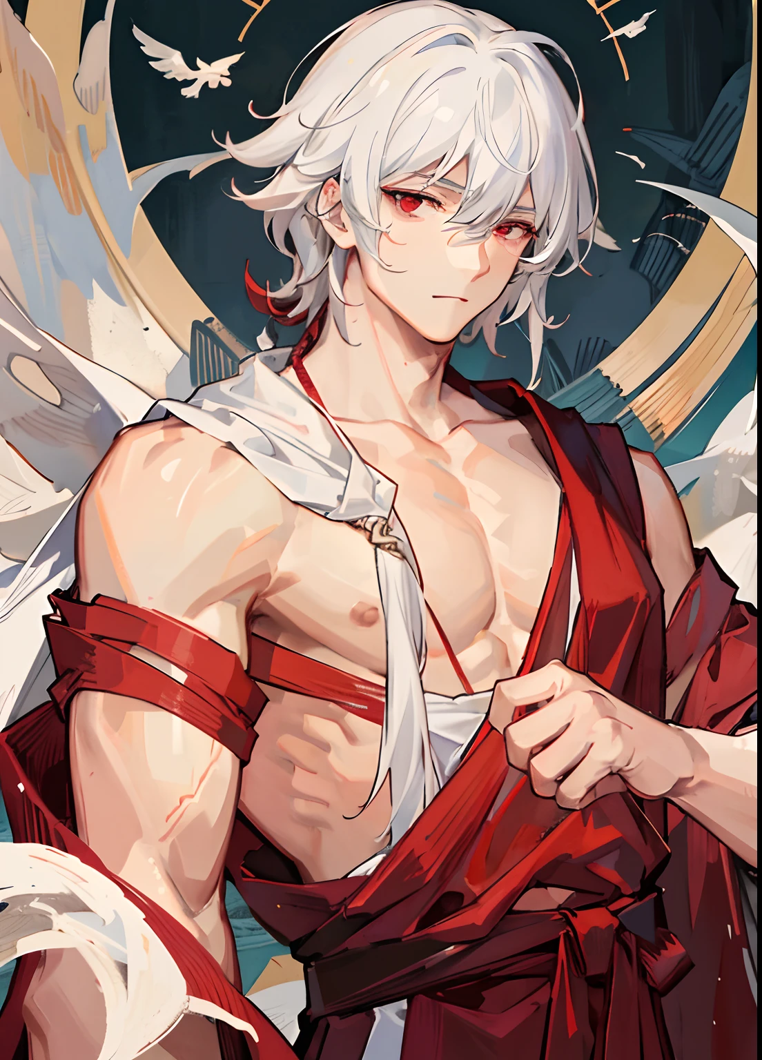 <lora:inuyasha_v1_1:0.8> inuyasha, long hair, animal ears, white hair, male focus,dog ears, yellow eyes, from above, nude, <lora:ffff:0.5> penis, BREAK, night background, japanese village