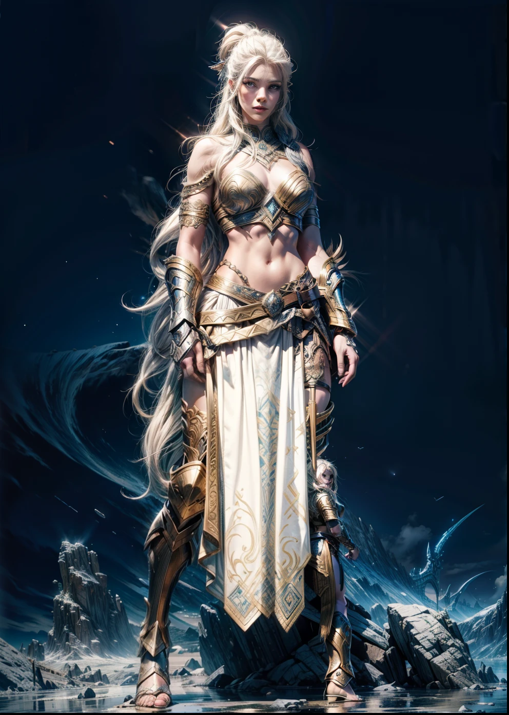 Asgard，cabelo ruivo, valkyrie，Senhora Cavaleiro，Anatomia correta，epic fantasy digital art，tmasterpiece，8k，high-definition resolution，desenho detalhado，Qulidade Superior，, Epic composition,