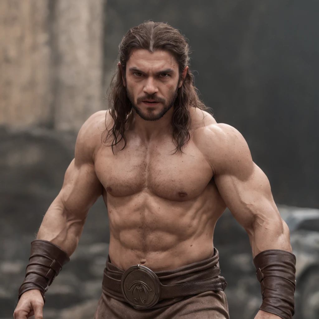(Professional 3D rendering:1.3) de (Realistic:1.3) Foto de arte mais bonita do mundo,Features soft, bright male heroes, ((Epic hero fantasy rough muscular man wet hero angry look long hair short beard and fierce expression in dynamic pose, fantastic location, majestoso ambiente desordenado)), corpo inteiro 8k unidade render, action shot, poros da pele, very dark lighting, sombreamento pesado, circunstanciado, Rosto detalhado, (vibrante, fotogrdeia realista, Realistic, Dramatic, Escuro, foco nítido, 8k), (Old leather clothes damaged by bad weather:1.4), ((((Use peles)))), (intrincado:1.4), decadente, (altamente detalhado:1.4), pintura digital, rendering by octane, art stations, Conceito-Arte, liso, foco nítido, illustration, germe da arte, (Loish:0.23), Wlop Ilya Kuvshinov, e Greg Rutkowski e Alphonse Mucha Gracias, (global ilumination, studiolight, Light Volumetric), chuva forte, floating particles, patife, fantasia, Onze, corpo inteiroesbian, ((Fundo escuro e antigo da cidade:1.3)),CGSesociedade,art stations