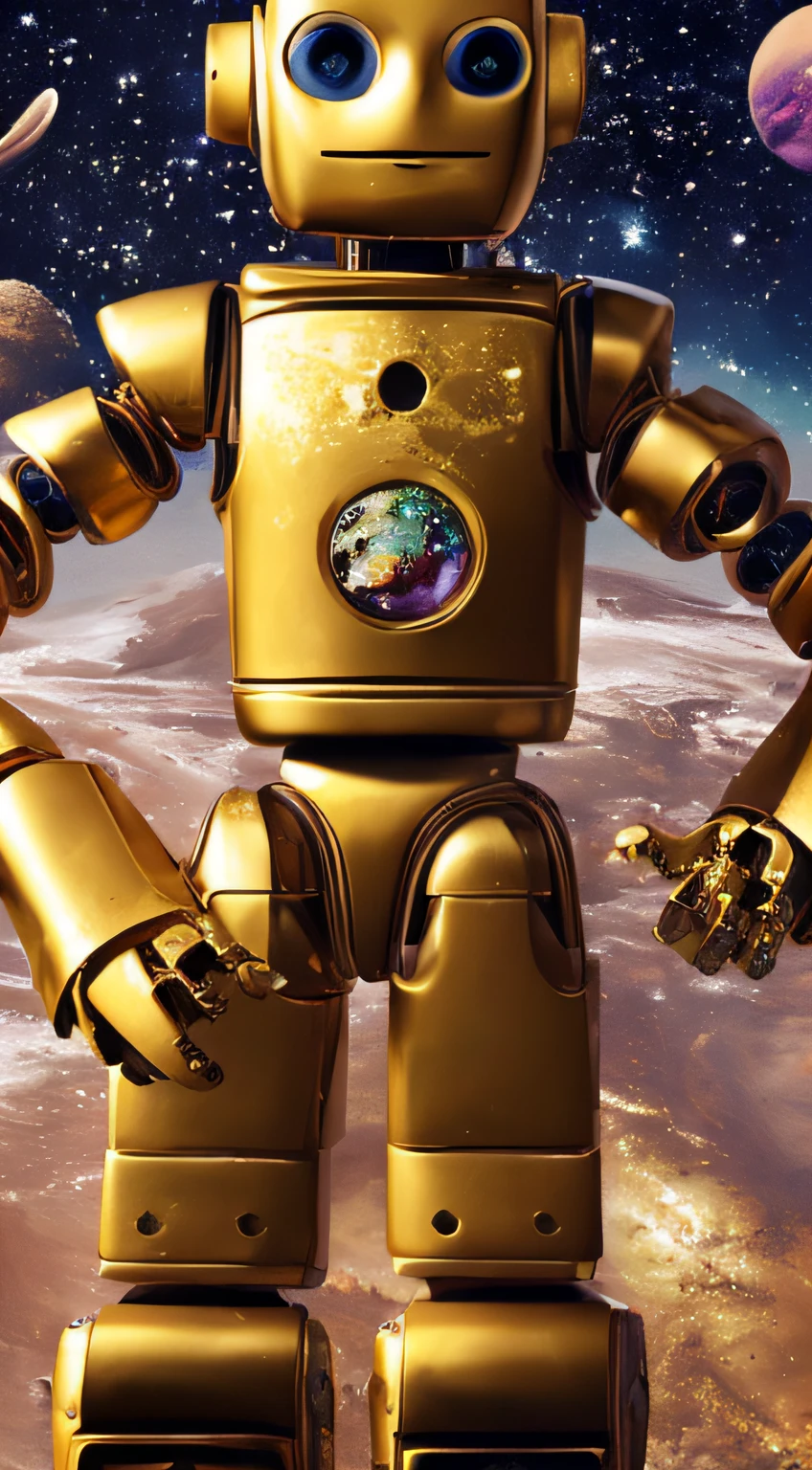 (unity 8k wall paper、ultra-detailliert、Beautifully Aesthetic、masterpiece、top-quality)、((beautiful painting style))、Best Quality、highly detailed figure、((Golden robot floating in space))、Ink covered with gouache、