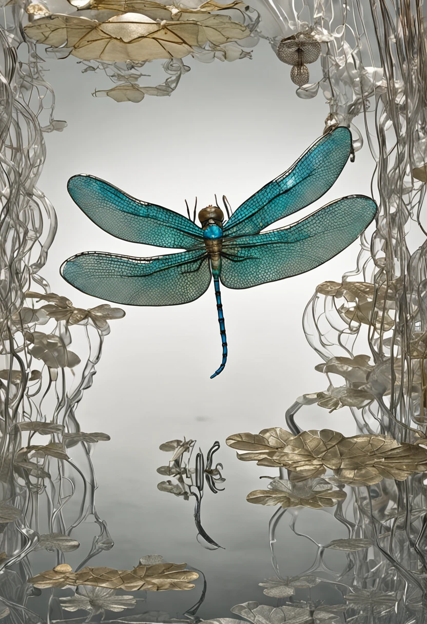 Nesta obra de arte digital, We dive into an all-metal aquatic world, evoking aesthetics other than "Water World". The scene is dominated by the presence of a dragonfly meticulously constructed from metal elements, imbued with vibrant colors and an ethereal charm.
The metallic dragonfly floats gracefully on the surface of a metallized lake, suas asas membranosas e transparentes capturando e refletindo a luz de maneira hipnotizante. The elongated body of the dragonfly is formed by meticulously joined segments, variando em tonalidades de azul e verde, mimicking the lush colors of the aquatic depths. Each section of the body is adorned with intricate metal patterns, that recall the delicacy of natural patterns.
The dragonfly performs a quiet and graceful flight, his head and body parts protruding prominently into the composition. Meticulous attention to detail allows every trace of the metallic body to be appreciated, highlighting the fusion between technical precision and natural beauty.
The underwater scenery is recreated with metal marine elements, replacing the dense vegetation and tropical flowers of the original world. Metal plants ripple gently under water, Emulating the graceful movement of aquatic algae. Fragments of corals and metallic shells punctuate the environment, Adding a sense of authenticity to this underwater world.
Assim, The work not only captures the essence of the dragonfly in its metallic form, but it also transports the viewer to an imaginative and fascinating aquatic environment, where nature and metal converge to create a unique visual experience.