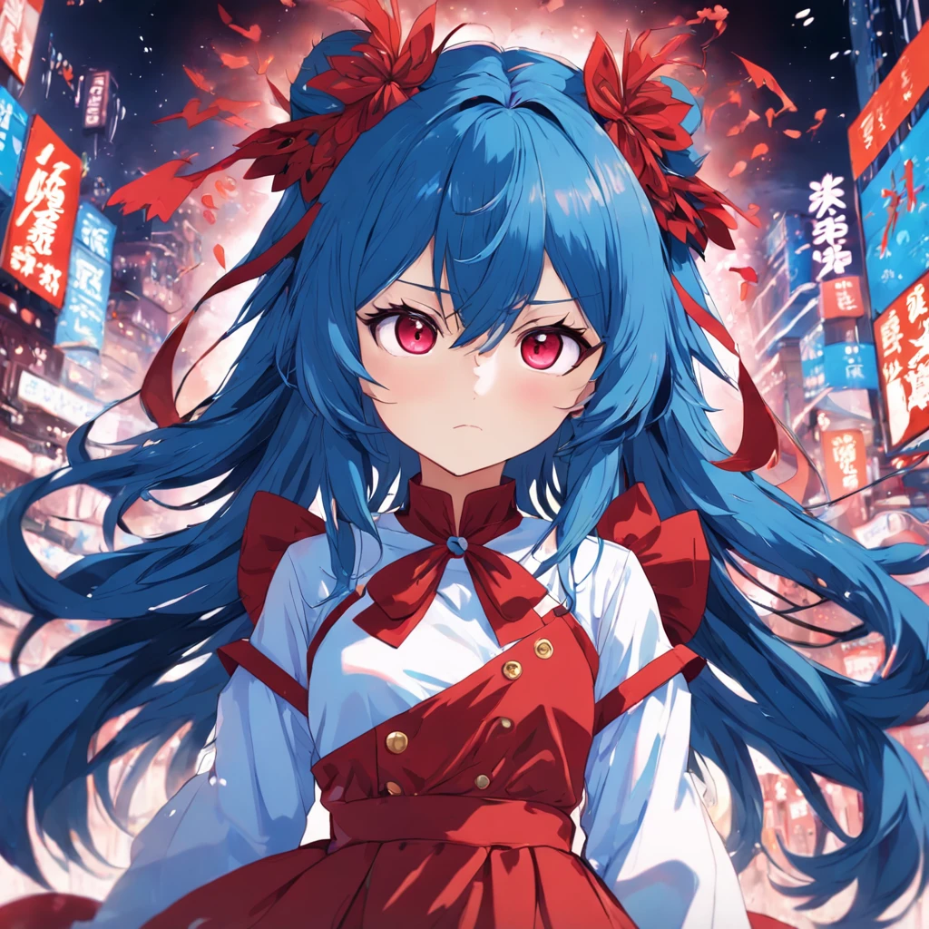 Menina anime com cabelo azul e chifres em um vestido vermelho, estilo anime 4K, arte de anime digital detalhada, Anime Art Wallpaper 4K, Anime Art Wallpaper 4K, Anime Art Wallpaper 8K, Artgerm extremamente detalhado, anime moe artstyle, Anime Wallpaper 4k, 4k anime wallpapers, anime fantasy illustration, anime em estilo fantasia, deusa anime, mais velha, com 40 anos, oculos vemelho