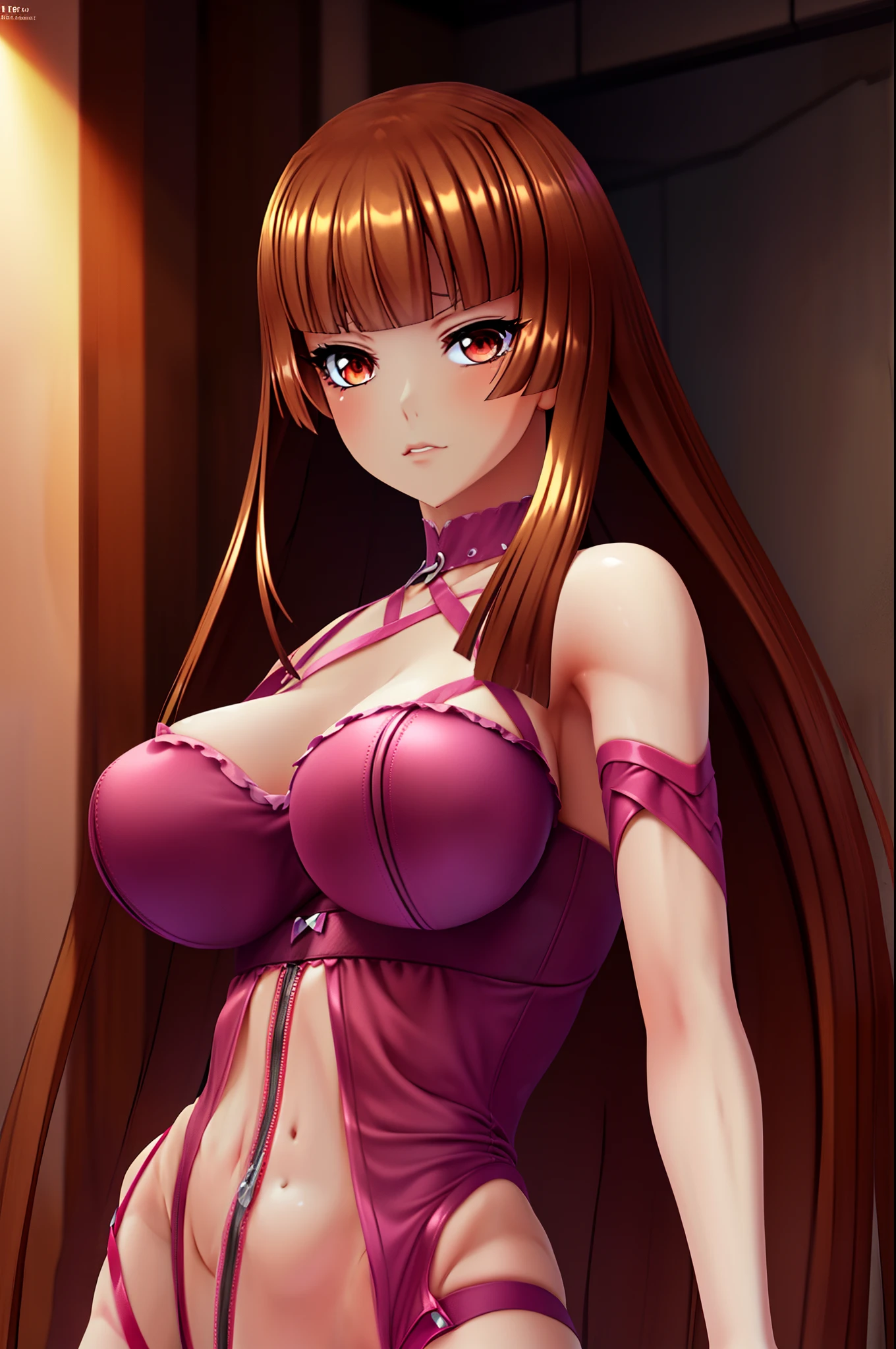 Anime girl in a purple dress with long brown hair, seductora chica desnuda de anime, Render de abril, Pelo rosa de cola doble y ojos cian, Anime CG arte suave, Render de una linda chica de anime 3D, Lindo anime waifu en un bonito vestido, biomechanical oppai, **** en vestido, Cuerpo perfecto sombreado realista, Chica anime 3D desnuda,