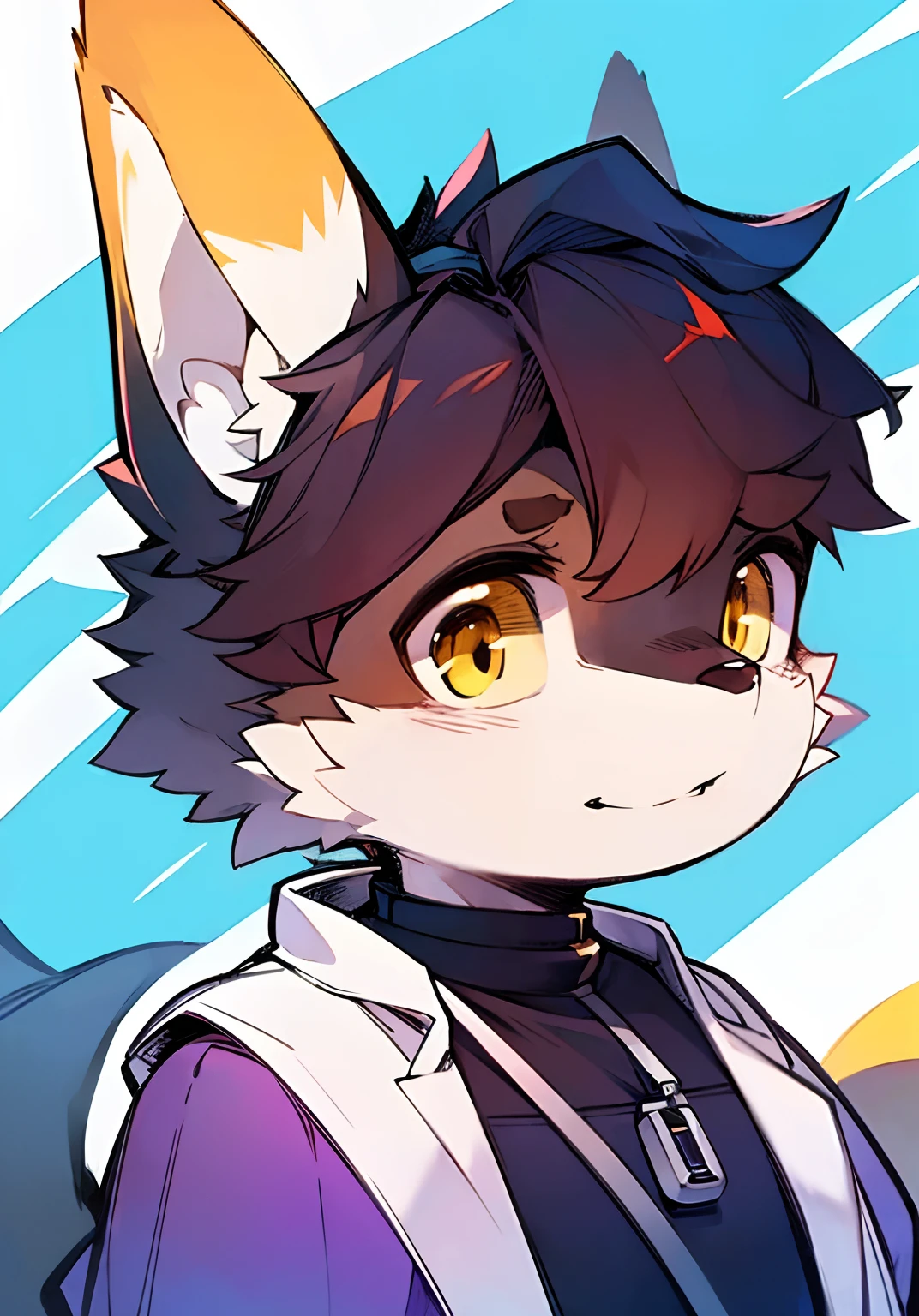 epcot,Mechanical wind,full bodyesbian,Young Wolf,人物,tmasterpiece,Furry tail,Highest image quality,8K,Full HD background,Cartoony,adolable,doctor outfit,Manteau blanc,komono,male people,a plush,Furry,White fur,White body,White ears,Orange-yellow eyes,solo person, Wolf tail, Wolf ears, ((half-body portrait)),Soft lines,Soft lines of clothing