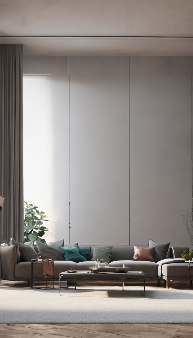 Good light,Slate background wall Shot with Sony A7R camera, Real image, New apartment, 8 k''. filling of the view, Flat painting, Empty room, full - length view, Interior view, Flat image, sparse room, taken with sony alpha 9, Light gray floor tiles,Slate coffee table,Modern fabric sofa