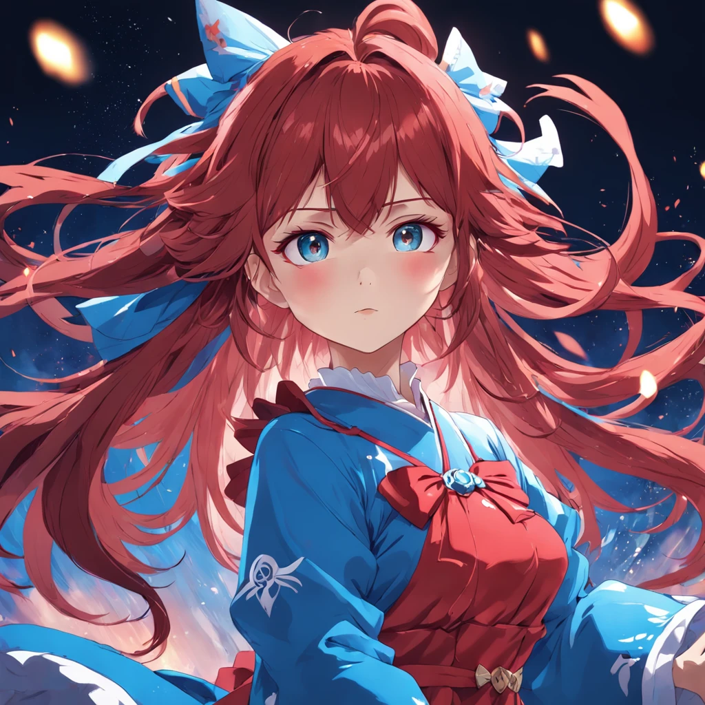 anime com cabelo azul e chifres em um vestido vermelho, estilo anime 4K, arte de anime digital detalhada, Anime Art Wallpaper 4K, Anime Art Wallpaper 4K, Anime Art Wallpaper 8K, Artgerm extremamente detalhado, anime moe artstyle, Anime Wallpaper 4k, 4k anime wallpapers, anime fantasy illustration, anime em estilo fantasia, deusa anime, 50 anos