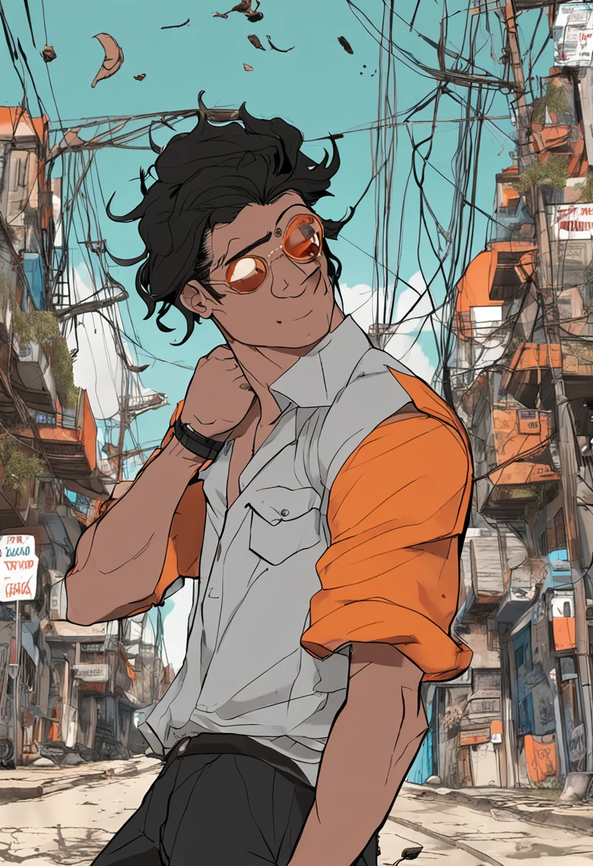 cabelo branco, olho laranja, humano, masculino, sobretudo preto, anime, pele escura --auto --s2