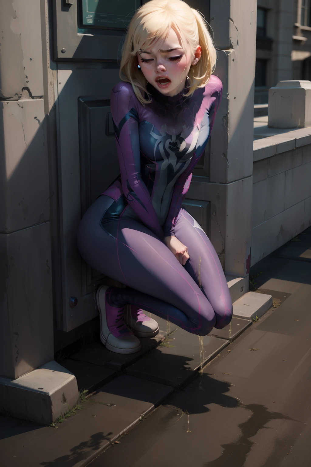 Spider gwen big ass swinging in web focus on ass legs up scenario cyberpunk