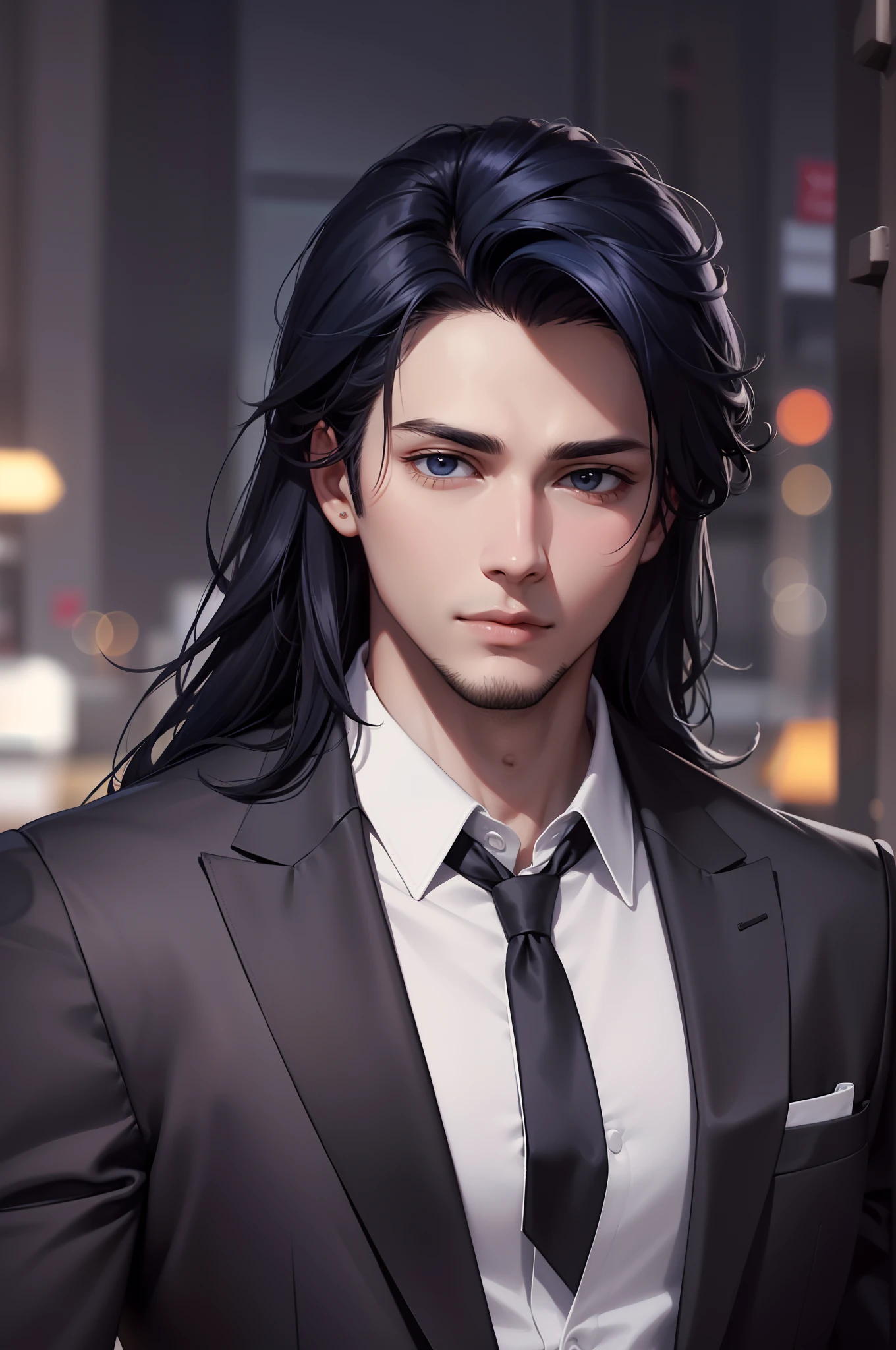 Attractive profile picture, 1 handsome boys, masterpiece, ultra-precise rendering, beautiful and cool young man, trustworthy, dependable young man, savior of the world, simple design, most beautiful image, 4K, facial hair, blue black hair color, sunglasses