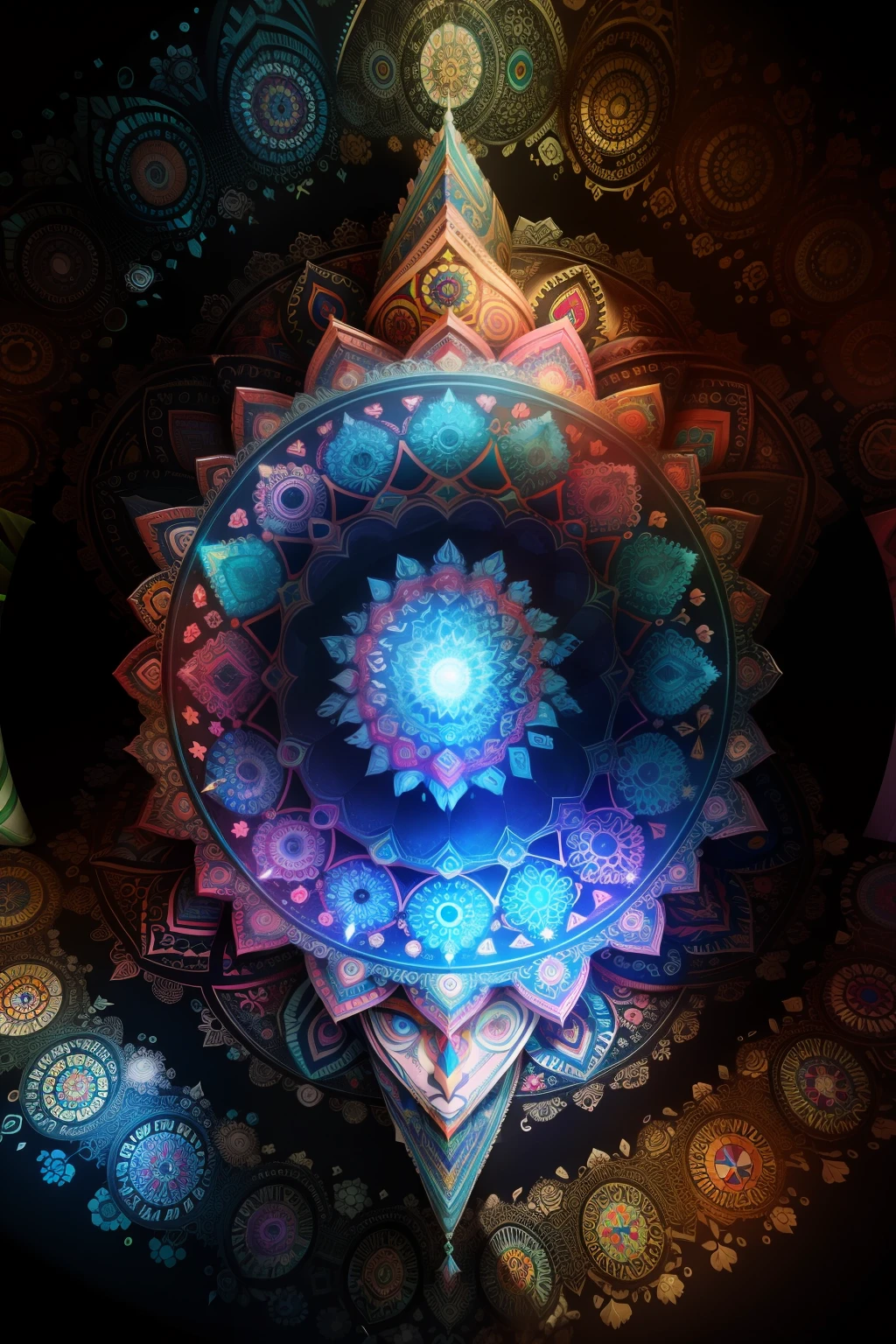 MANDALA PSICODELICA FUTURISTA 3D CORES DO ARCO IRIS
