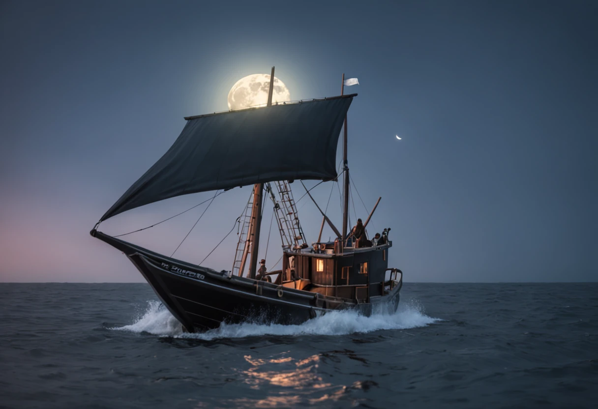 whales trap human hunting boat ocean night moonlight save god