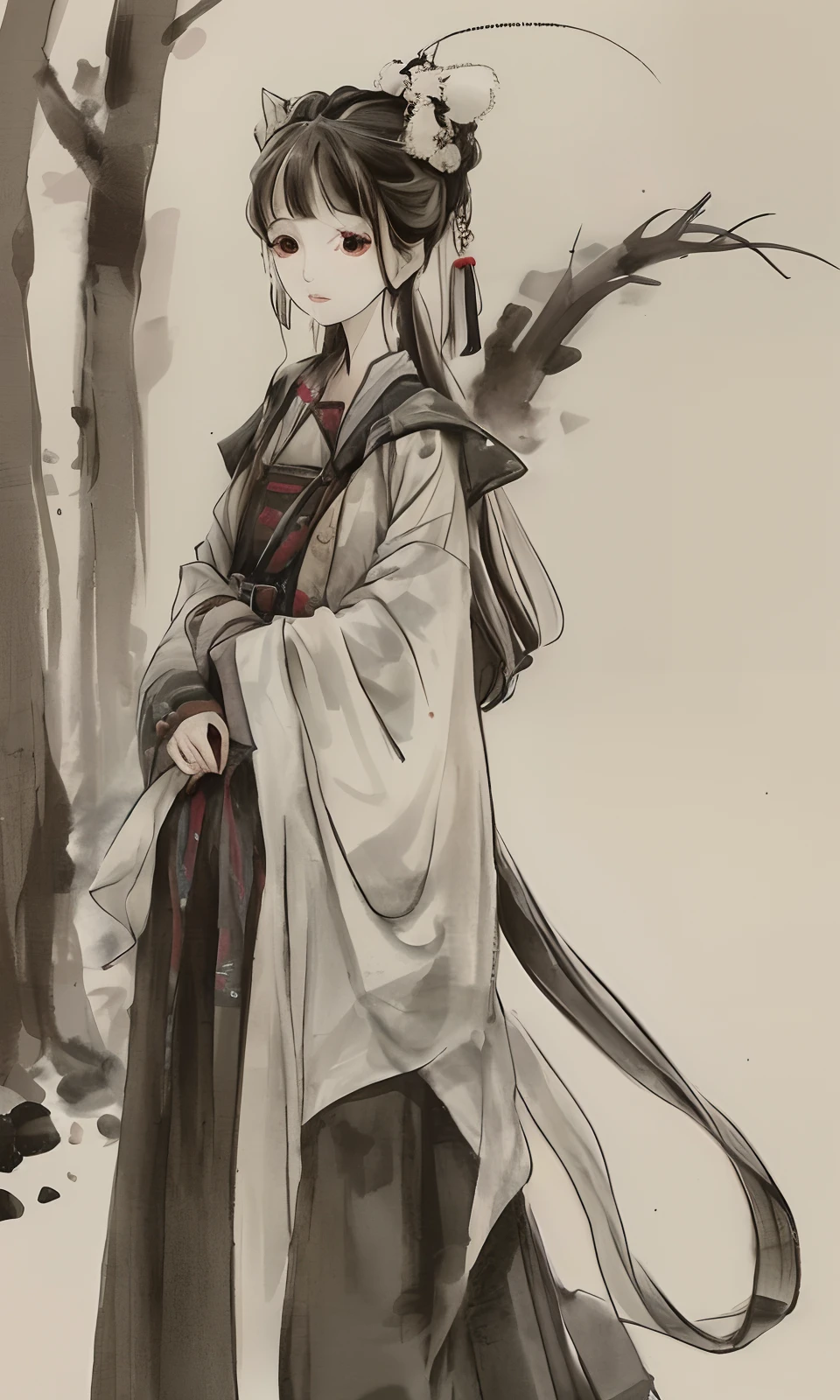 ancient wind，Hanfu，drink，ember，black and white clothes，