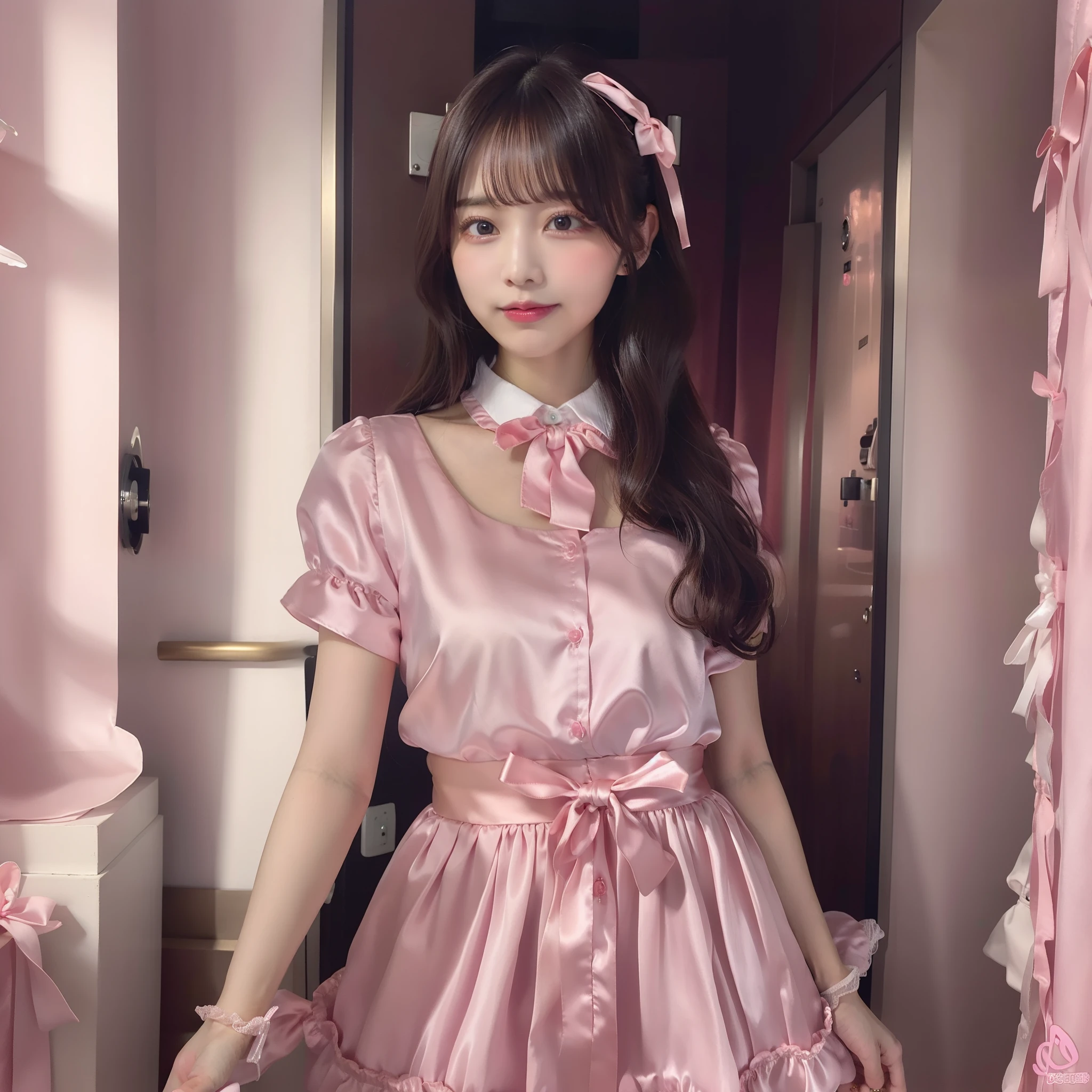 idol、Pink Satin Fabric、busty girl