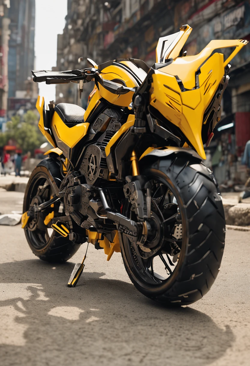 there is a young boy standing next to a yellow and black motorcycle, transformer, transformers, bumblebee, akira and bumblebee, transformers!!!!!!!!!!!!!, from transformers, transformers toy, transformers g1, 2019, 2 0 1 9, high quality upload, kid, foto, based on bumblebee, in the movie transformers, taken in 2 0 2 0