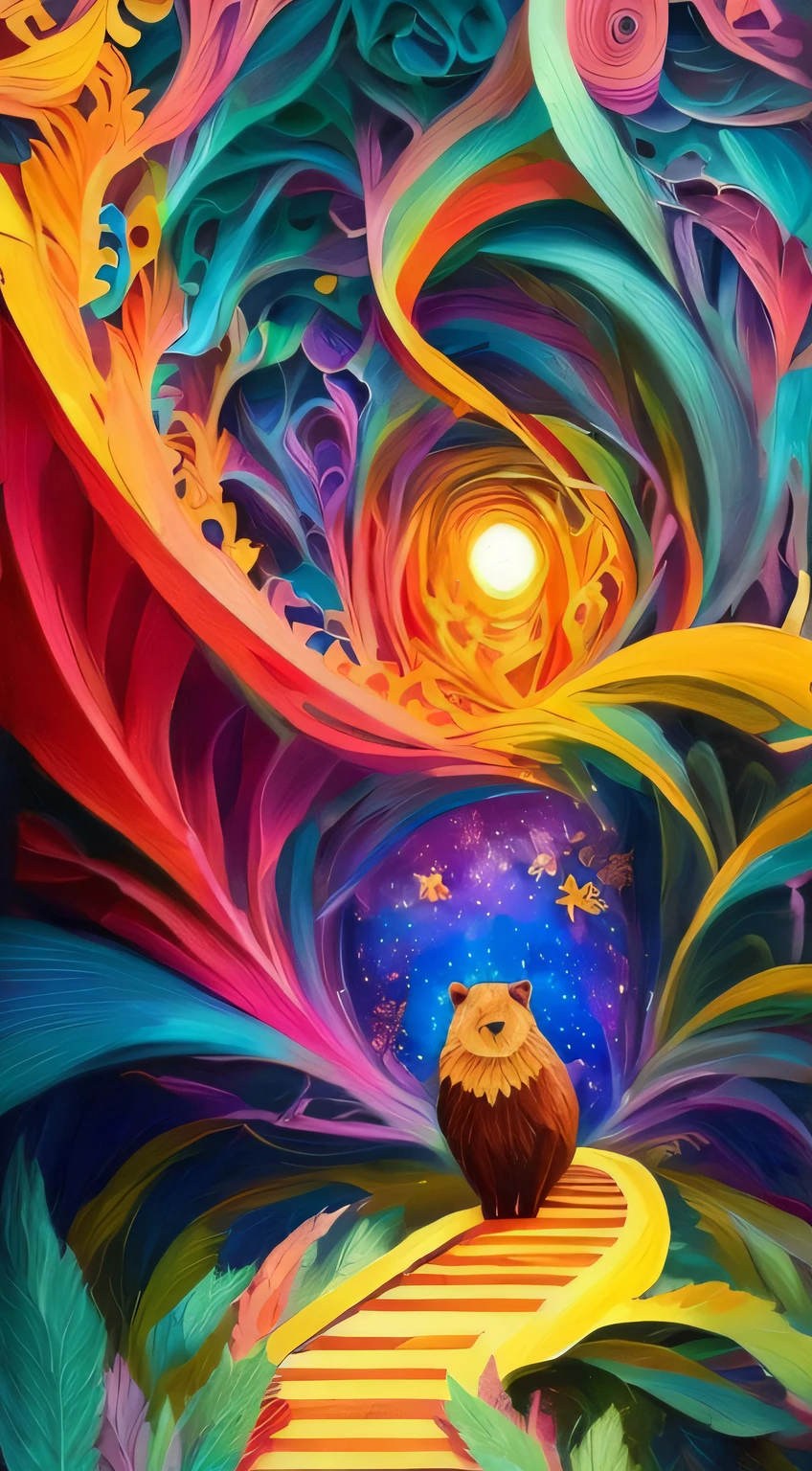 "(unity 8k wall paper、ultra-detailliert、Beautifully Aesthetic、masterpiece、top-quality)、((Beautiful oil painting style))、masutepiece, Fractal Art、beautiful lighting, Super cute little bear, Staring straight ahead