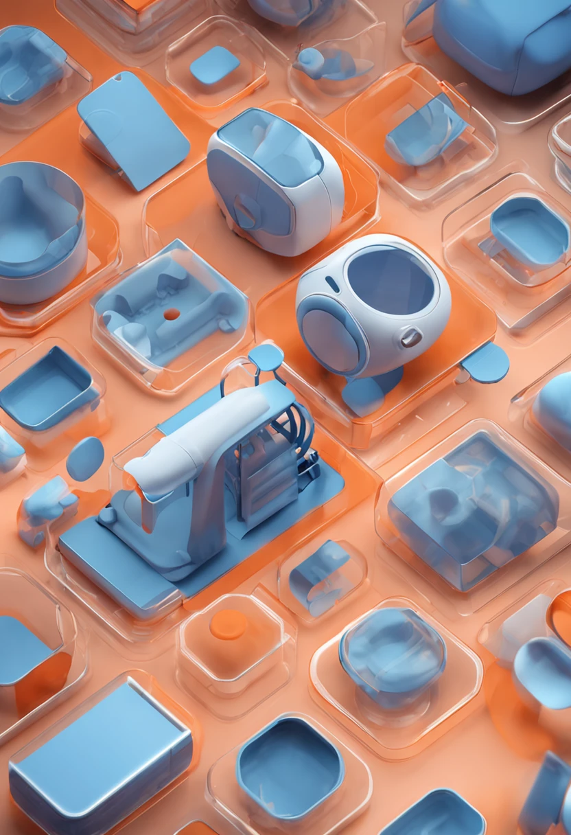 headphones Icon, 3Dicon, Frosted Glass Texture, Clear Glass Texture, Layered Design, Blue and Orange, Transparent Technology Awareness, White Background, Industrial Design, Minimalistic Design, Isometric Design, Axisymmetric, Data, 3D Rendering, 8K,