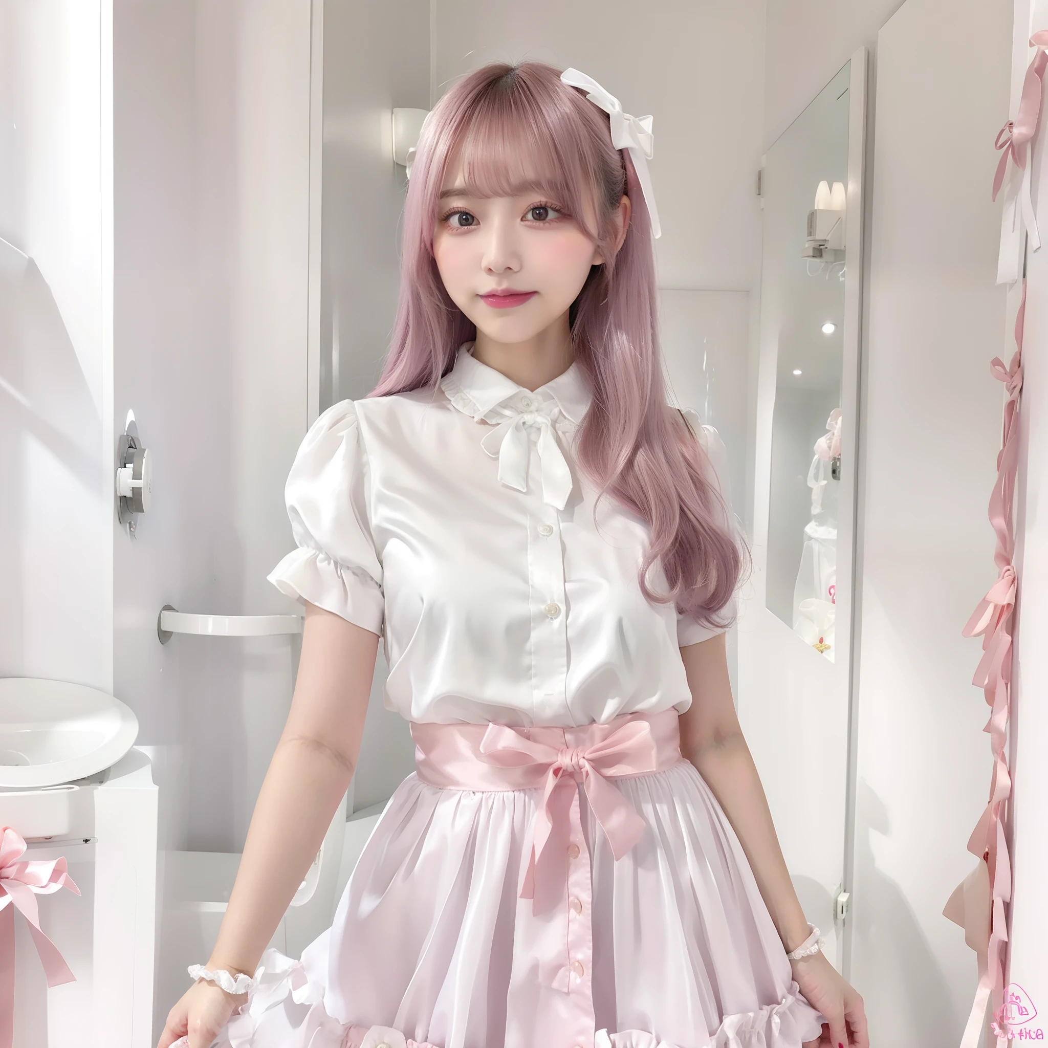 Idol、White Satin Blouse、Pink Satin Skirt、Girl with big breasts