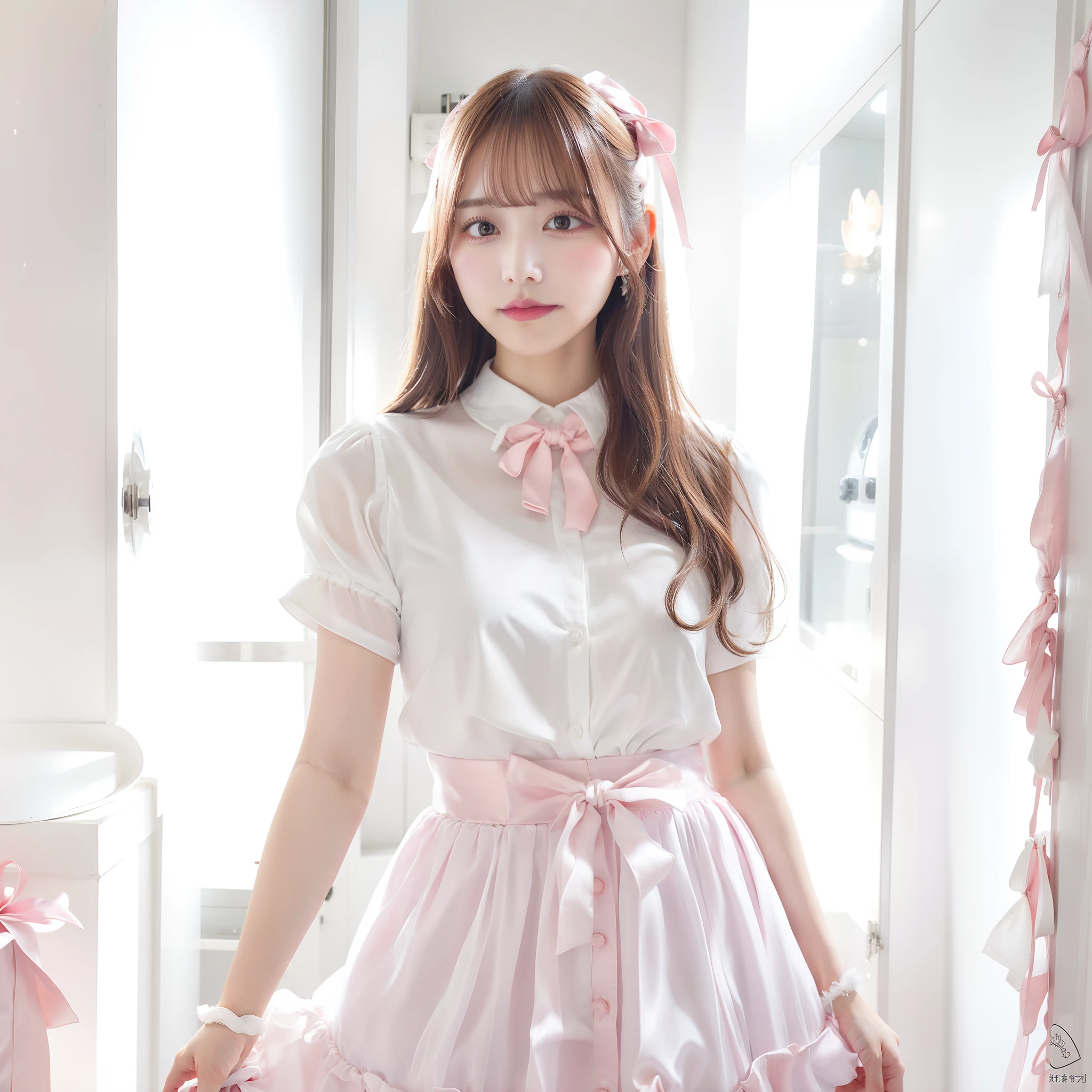 Araffe girl in a pink and white dress posing for a picture - SeaArt AI