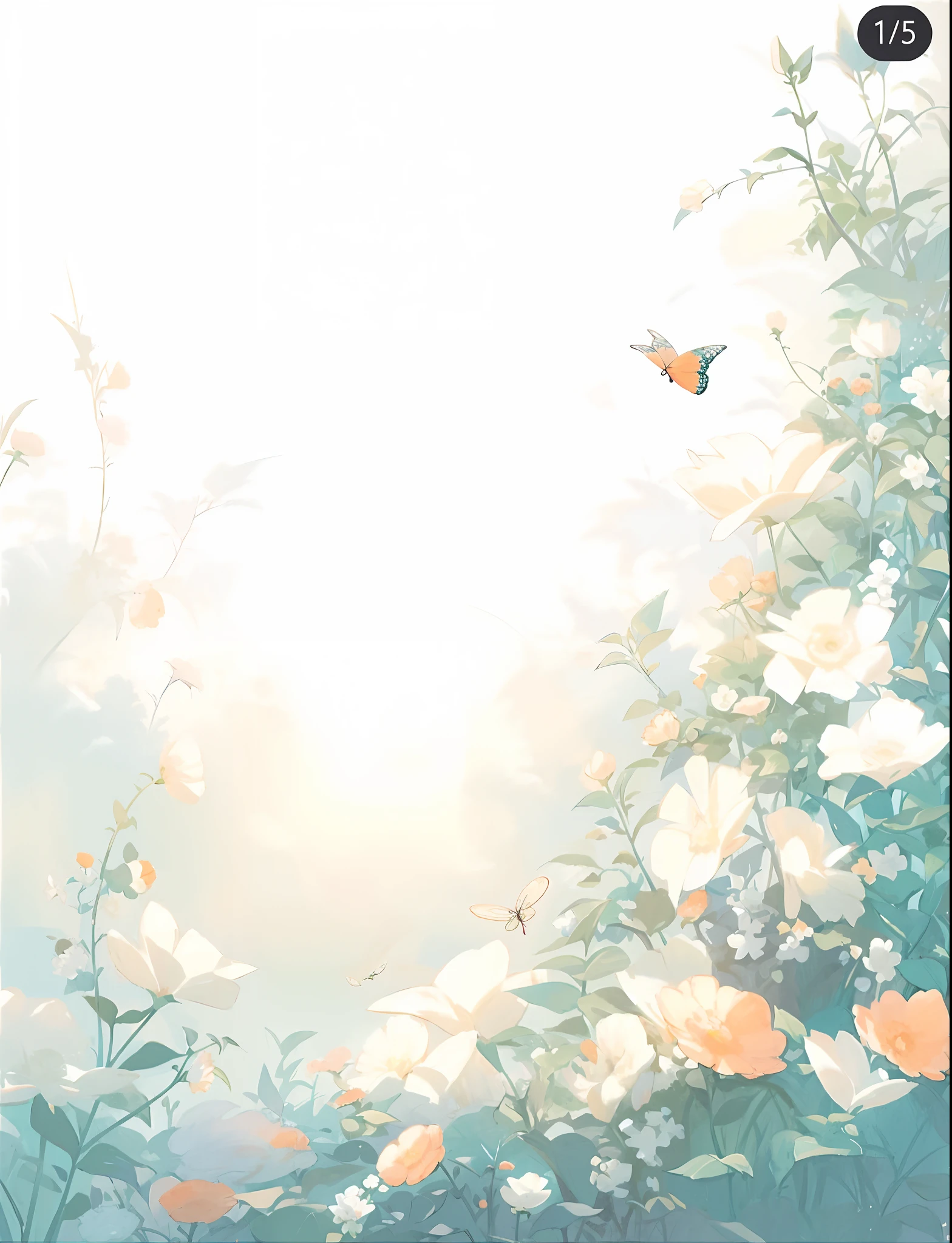 There is a picture of a beautiful flower field and butterflies, arte de fundo, floral environment, background artwork, fairy tale style background, Flower background, A beautiful artwork illustration, pastel flowery background, dreamy floral background, flowers and butterflies, soft forest background, Gorgeous background, elegant digital painting, Anime background art, Beautiful background, background is heavenly, field of flowers background,Shinkai sincerely,No Man