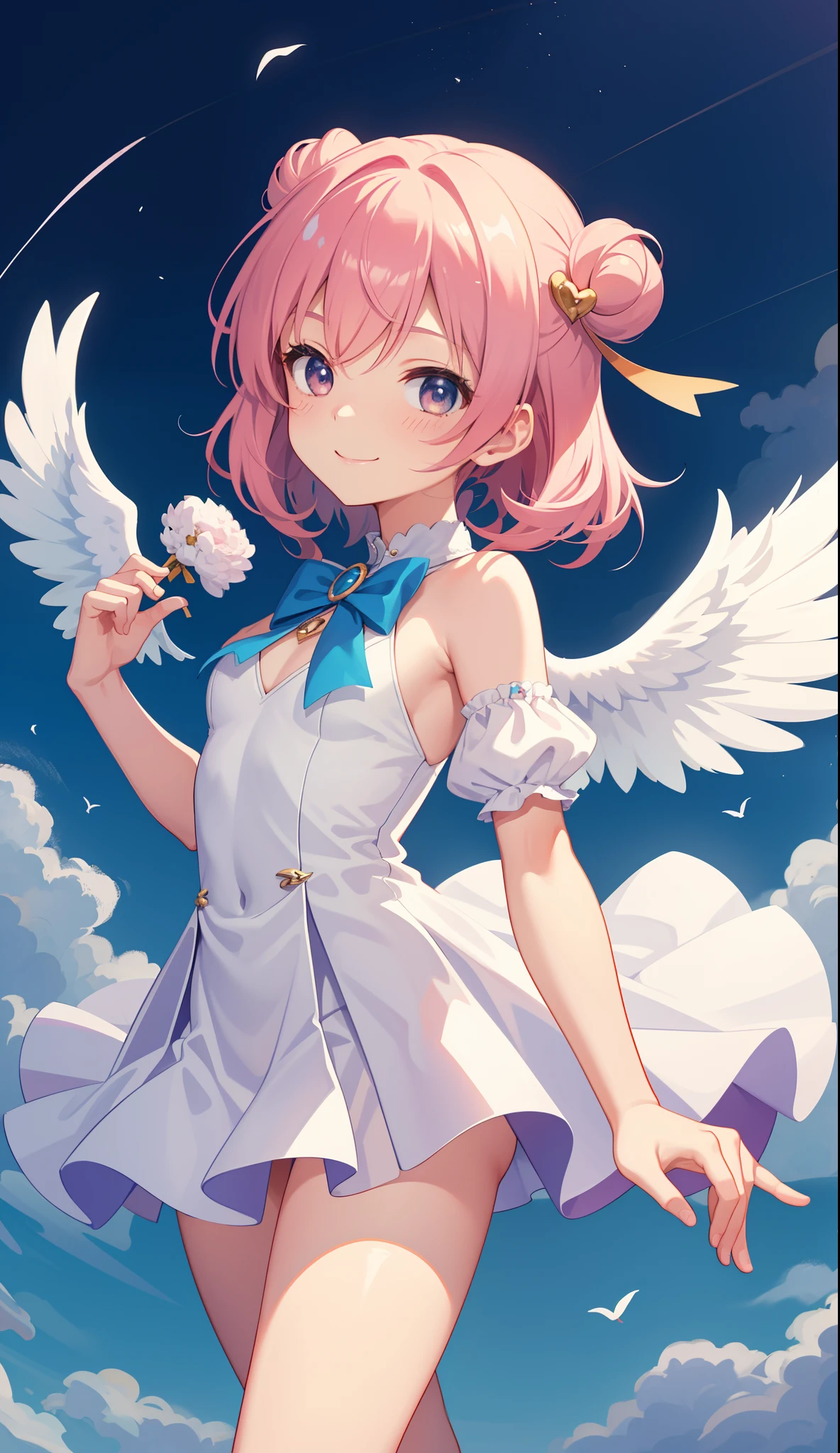 1girl in、A smile、A delightful! cupid、Angel wings on the back、(small tits)Chibi Chara、