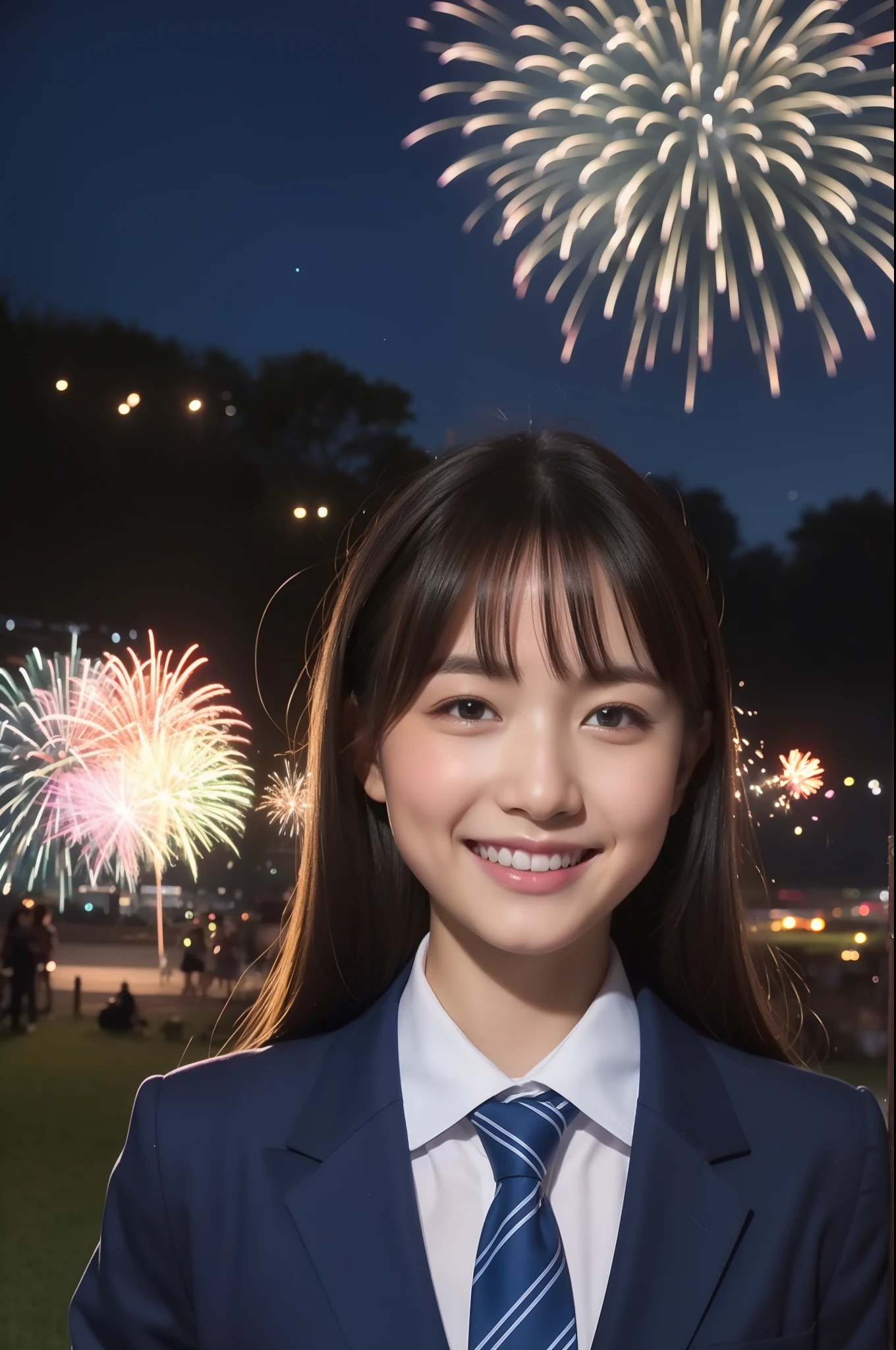 A smile、hi-school girl、校服、While doing fireworks、Aurora