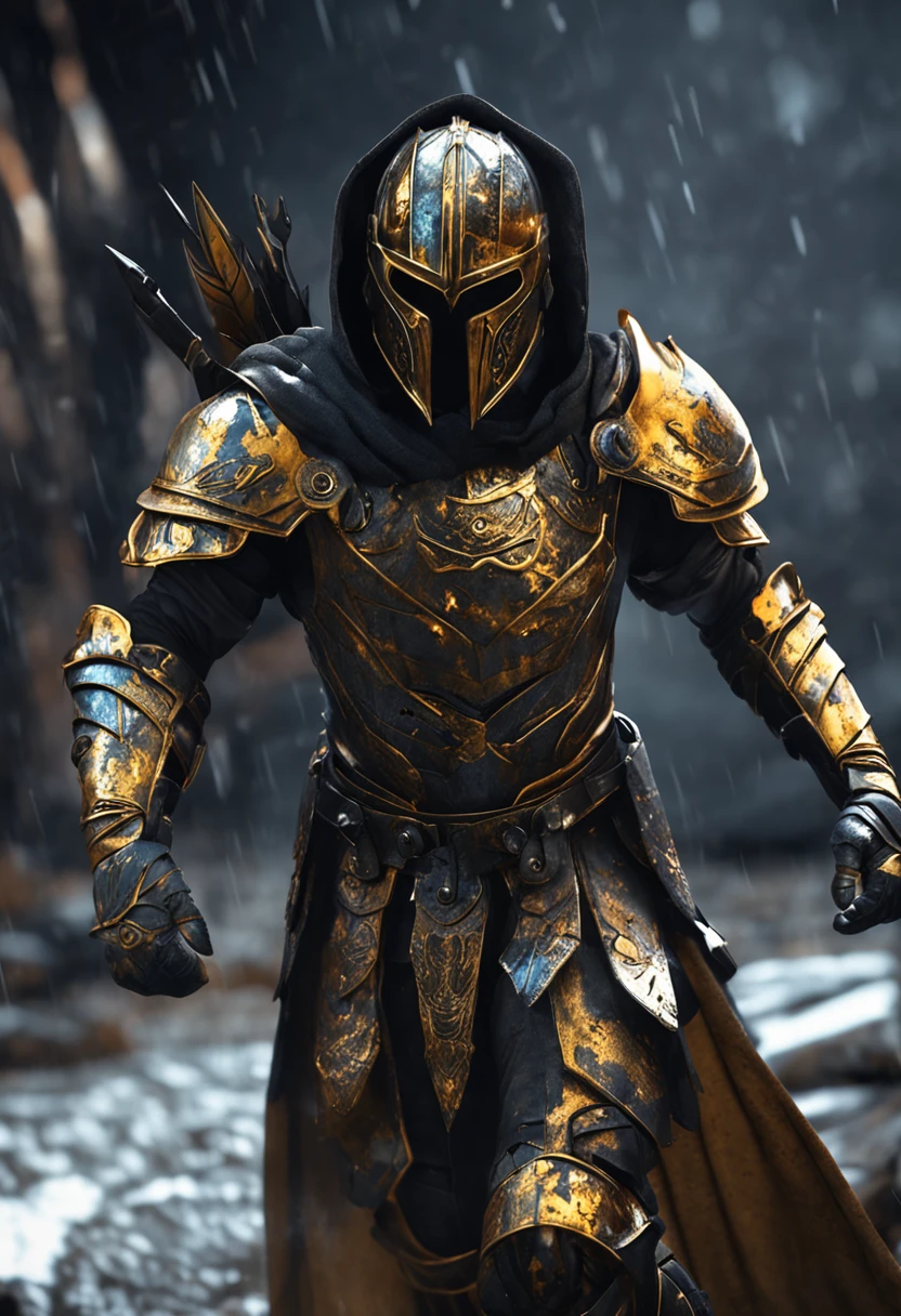 spartan warrior, fighting , stunning armor, black gold armor, epic, 8k
