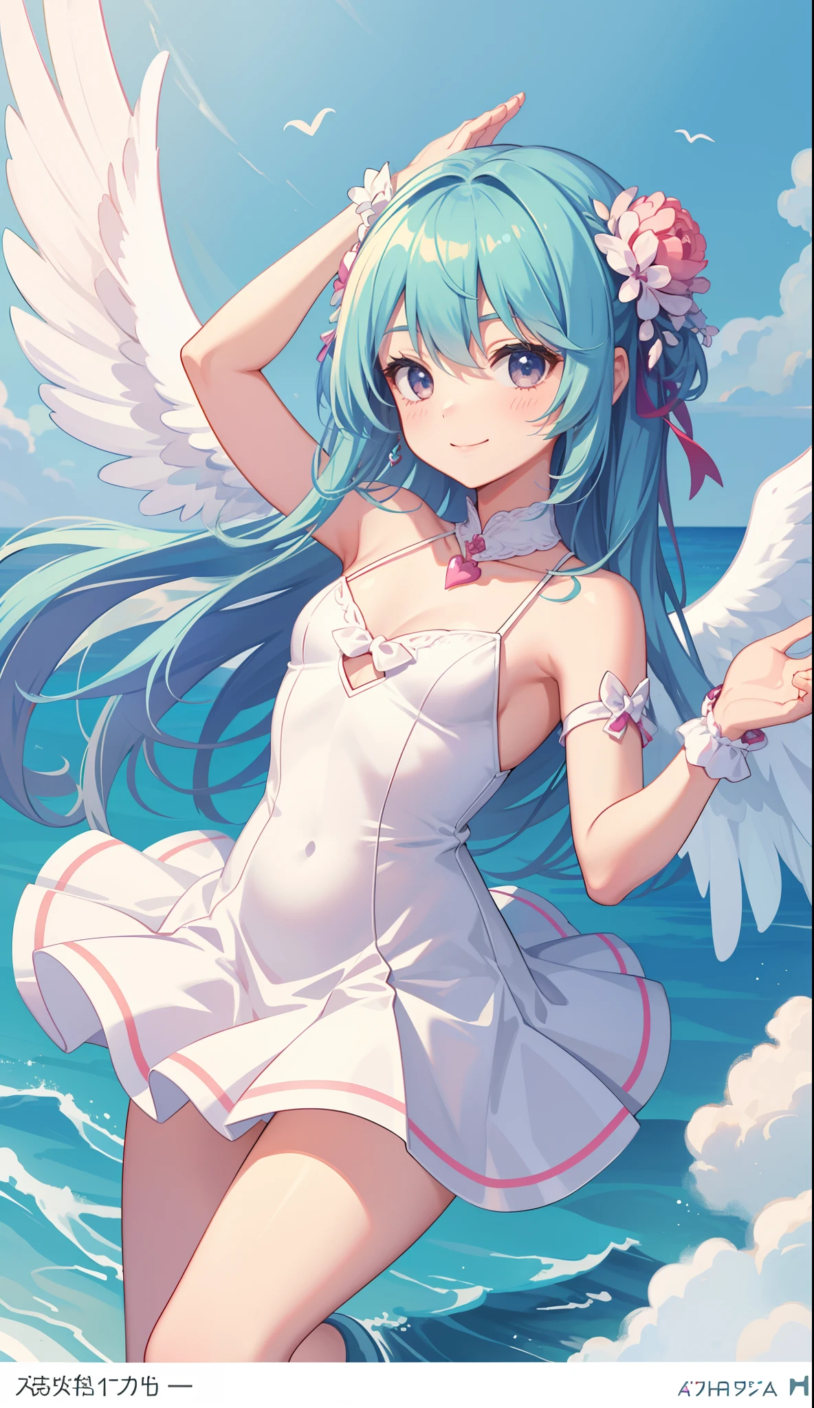1girl in、A smile、A delightful! cupid、Angel wings on the back、(small tits)Chibi Chara、