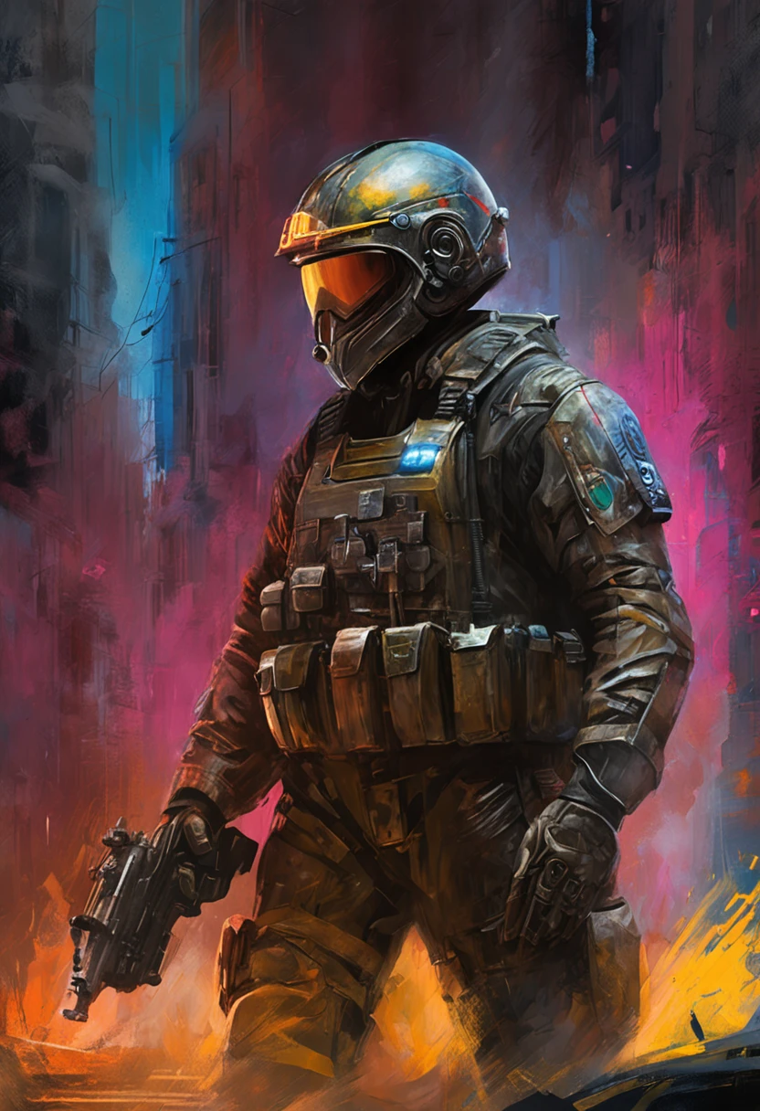 {{{Close up}}}, {Best quality}, {{Masterpiece}}, {A high resolution}, Original, Extremely detailed 8k wallpaper, A man wearing a police motorbike helmet, science fiction, adventure, mega city, grasping power