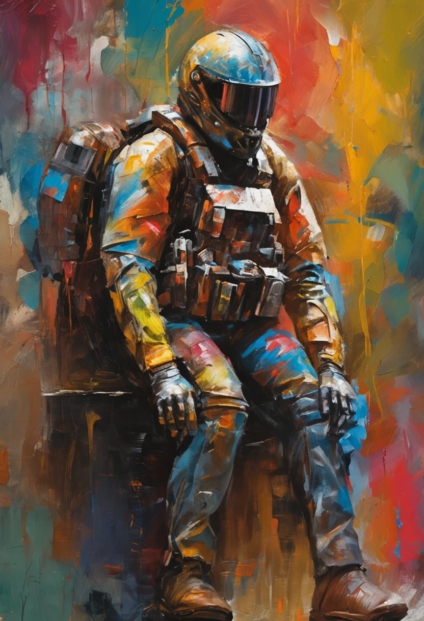 {{{Close up}}}, {Best quality}, {{Masterpiece}}, {A high resolution}, Original, Extremely detailed 8k wallpaper, A man wearing a police motorbike helmet, science fiction, adventure, mega city, grasping power