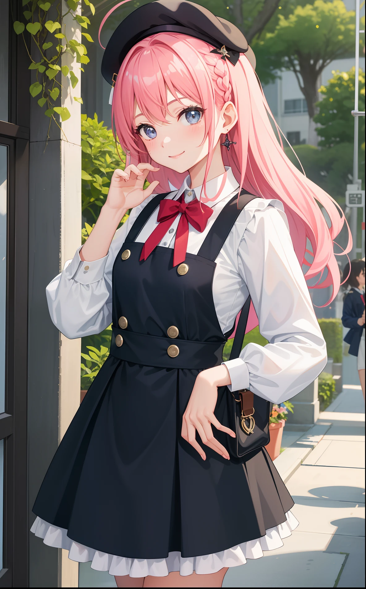 1girl in、AS-Adult、A smile、A delightful!　The shirt、skirt by the、（small tits）pinafore、doress、hair adornments、（Maids）、Spring breeze、