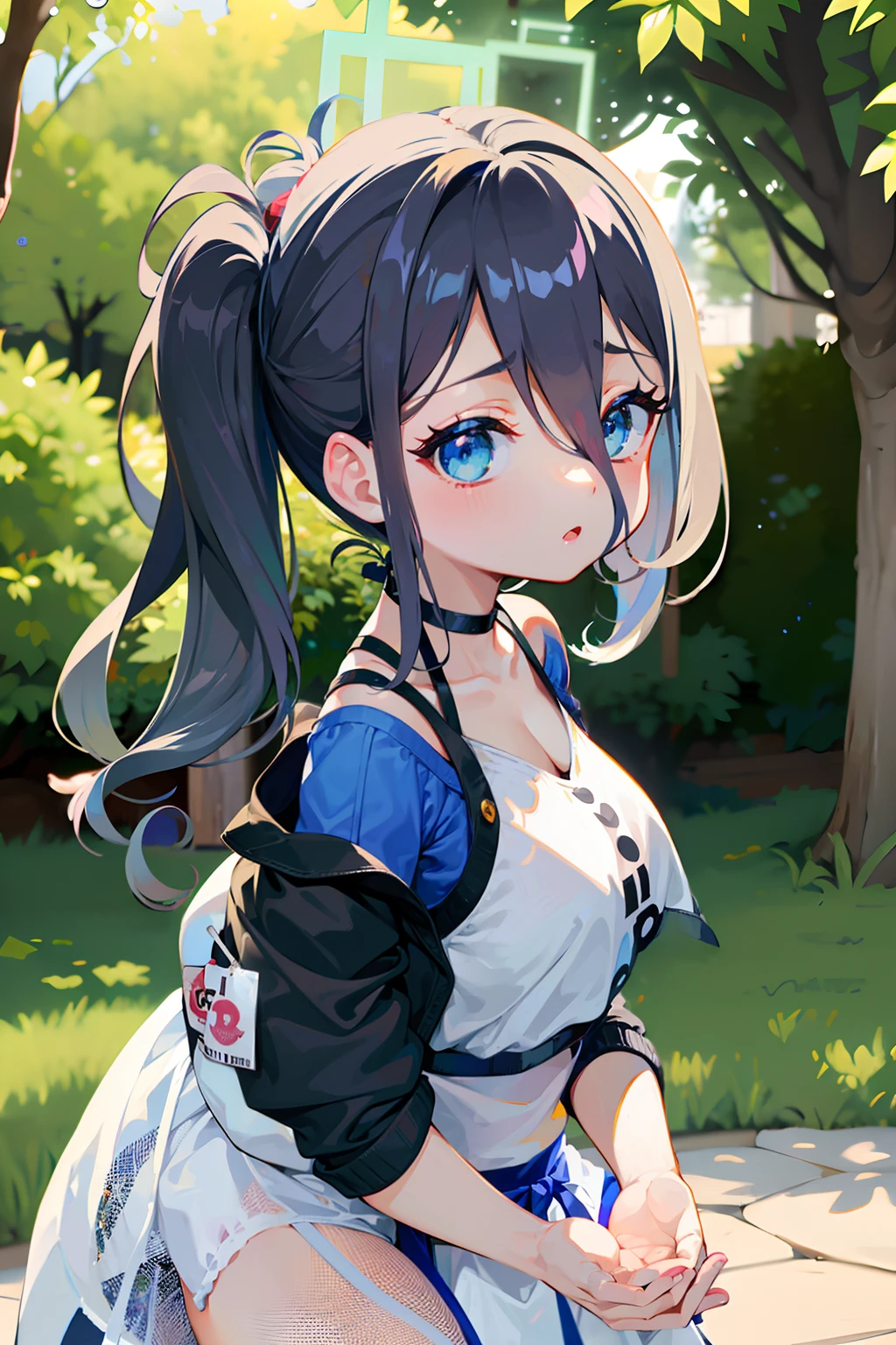 1人,(,petite short stature),animesque、Young and cute idol face、(Lorioppai)(Clothed big breasts , Loleasts,Mi Hot Pants)Double piece with hands raised (WatercolorPrivate Services, Shoulder Knitwear,Shoulders exposed、Back exposure) Huge breasts,
